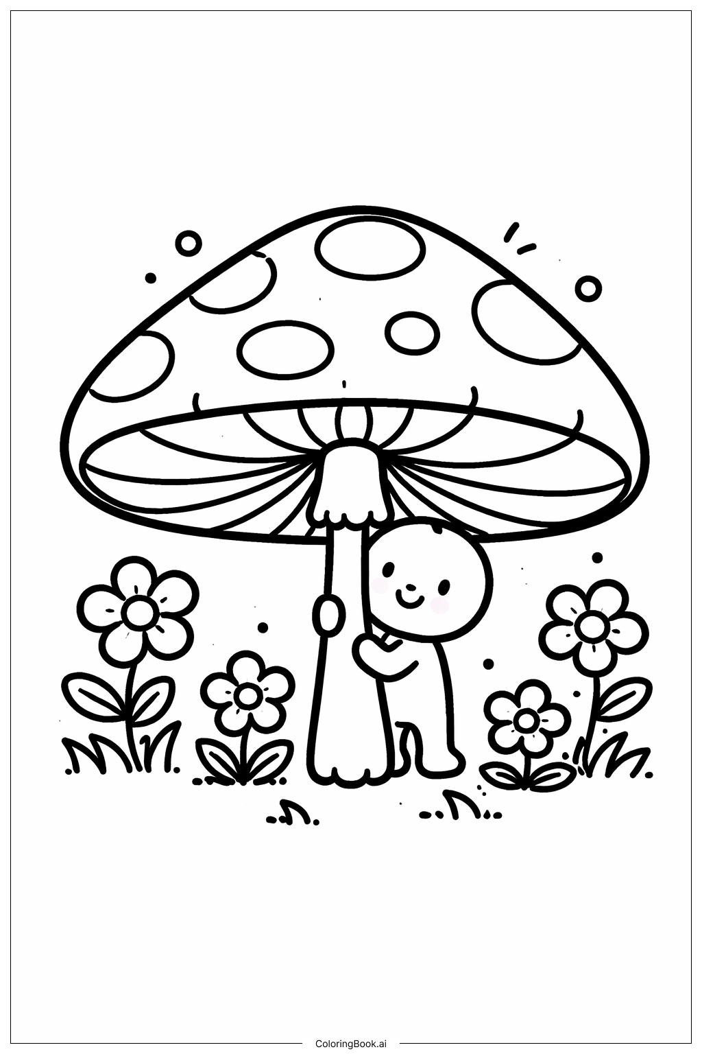  四月の雨は五月の花をもたらす 傘キノコの塗り絵ページ 