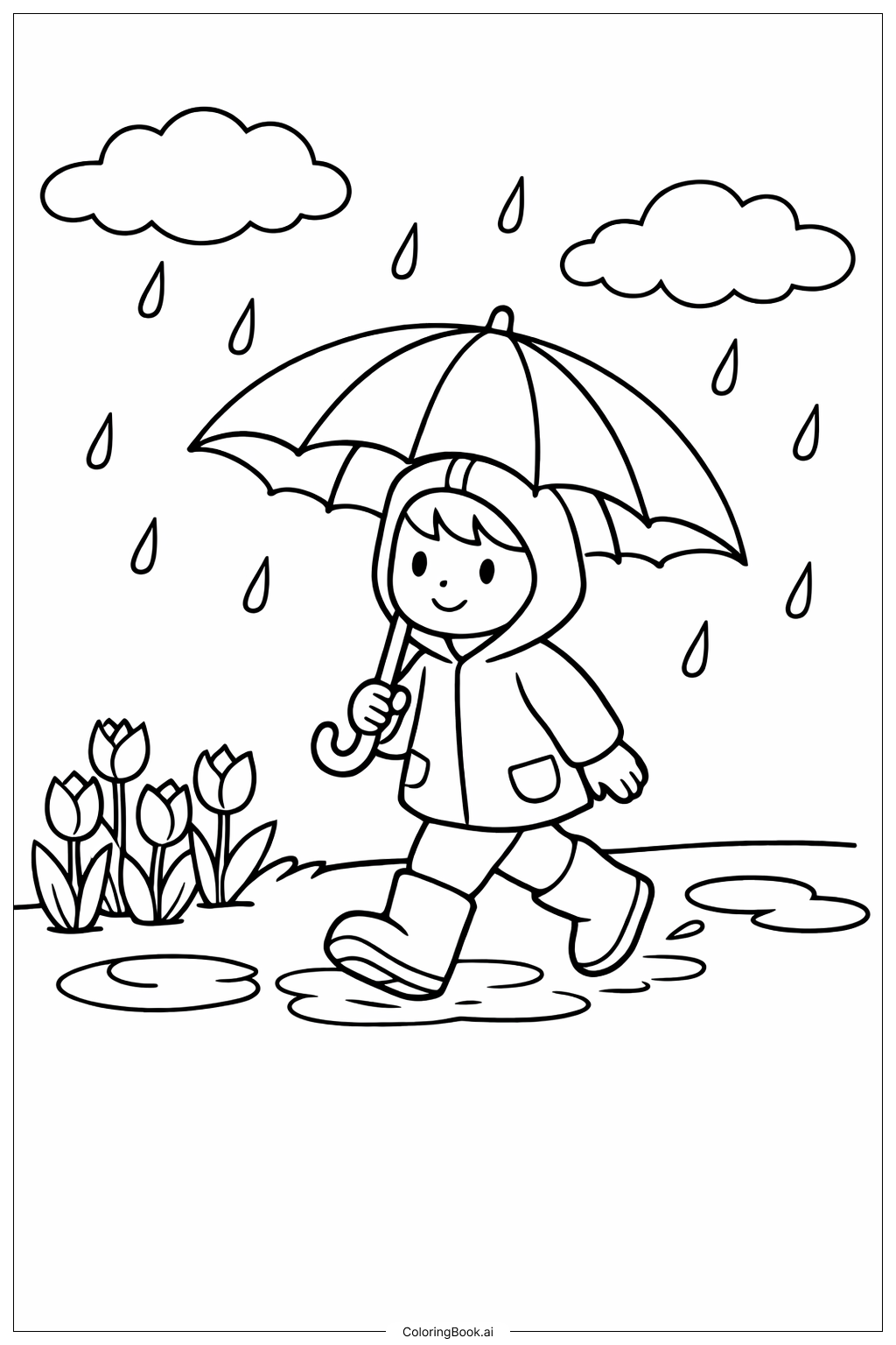  四月细雨迎五月花 雨伞漫步填色页 