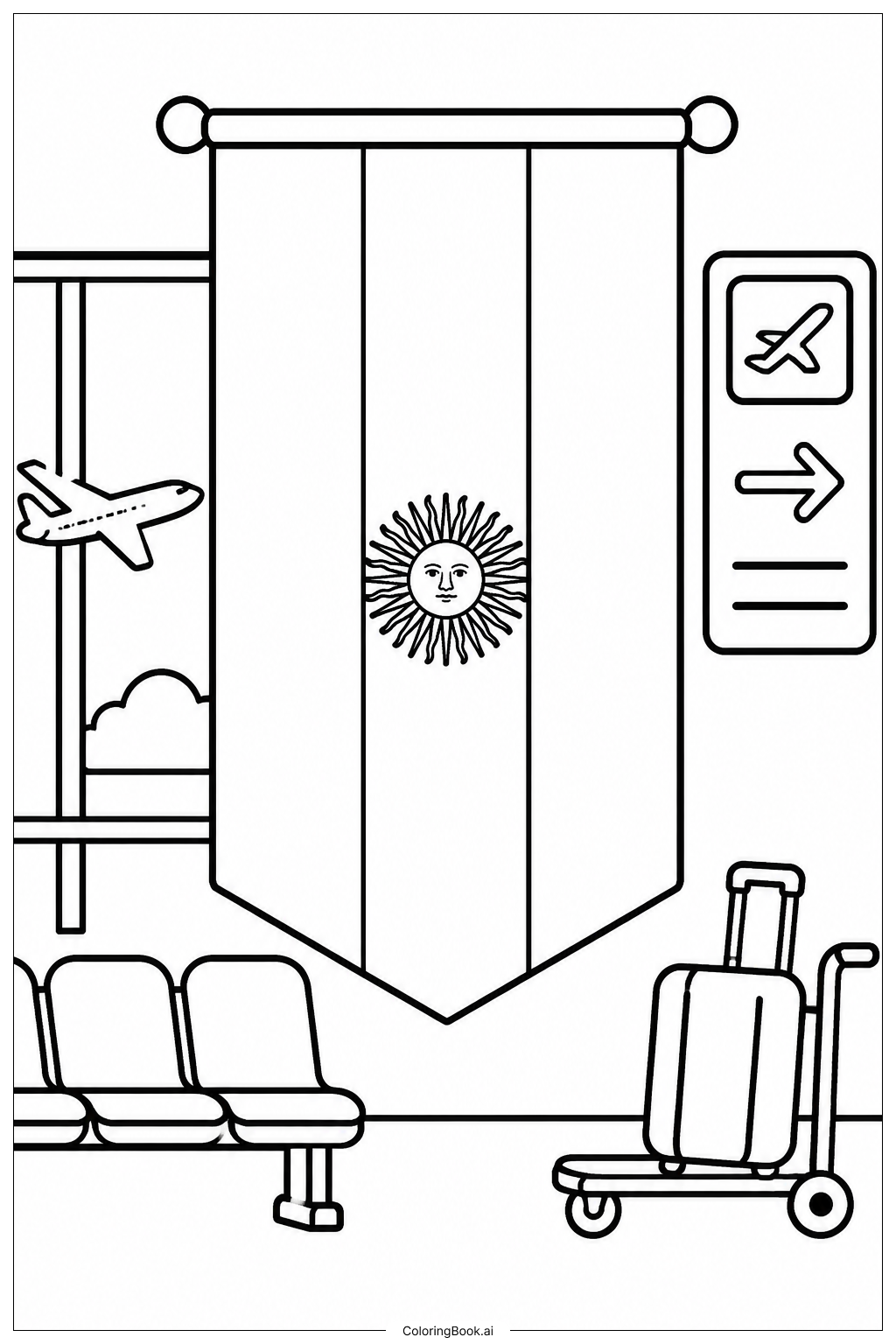 Page de coloriage Drapeau Argentin à la Porte d'Embarquement