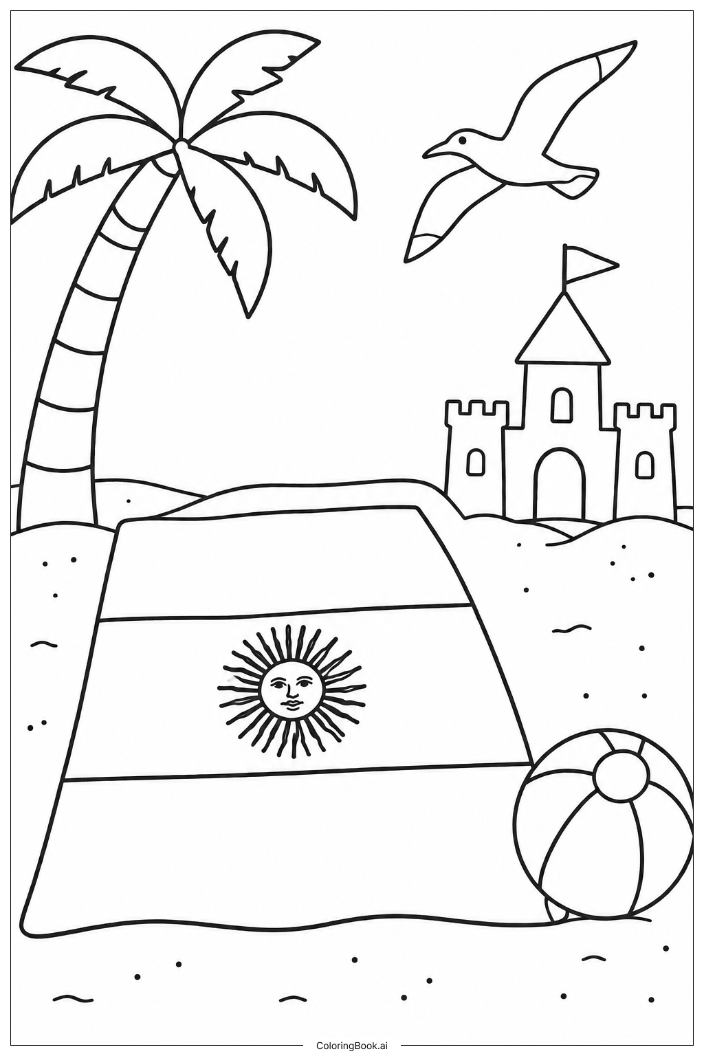 Page de coloriage Journée de Plage au Drapeau Argentin