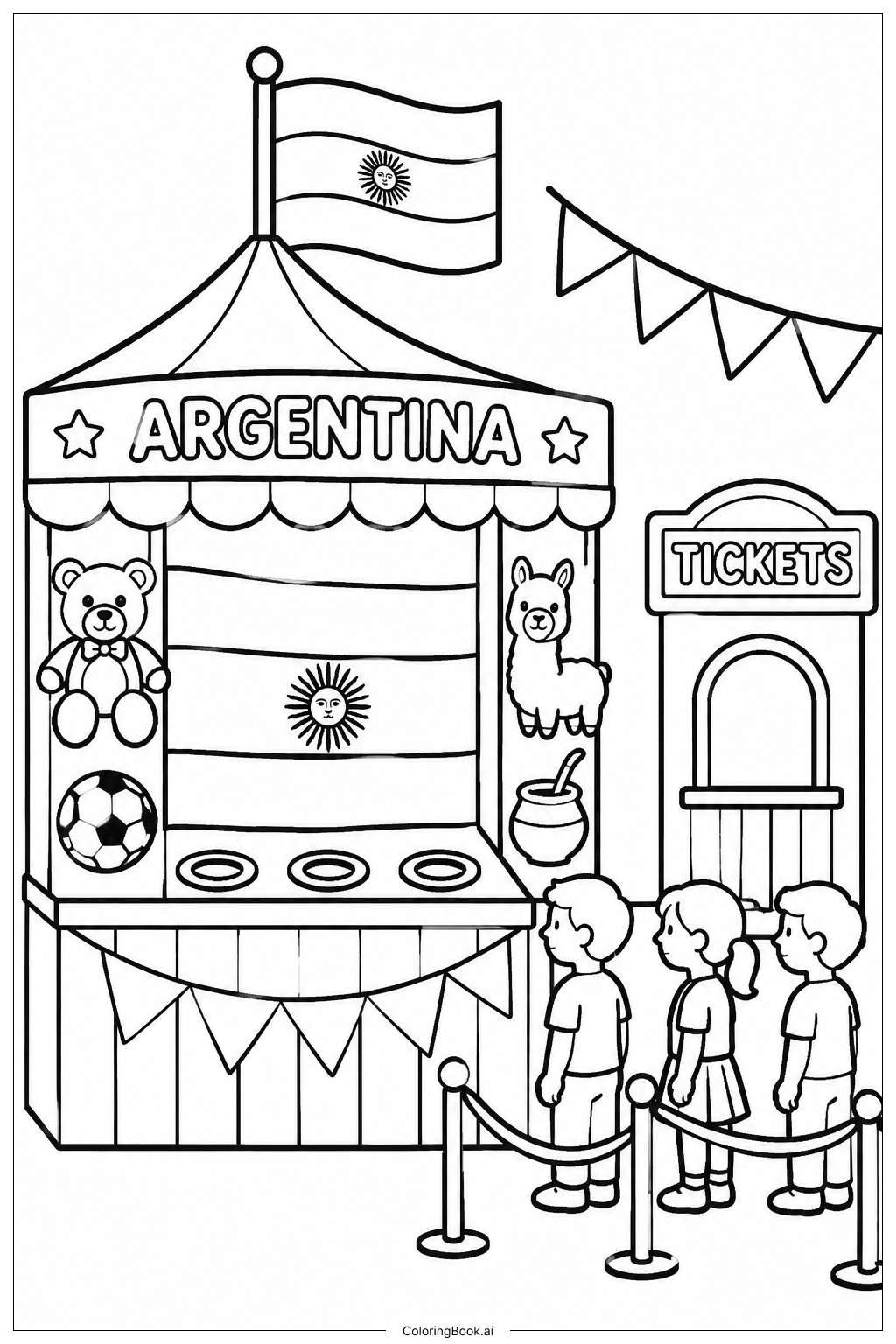Page de coloriage Stand de Carnaval au Drapeau de l'Argentine