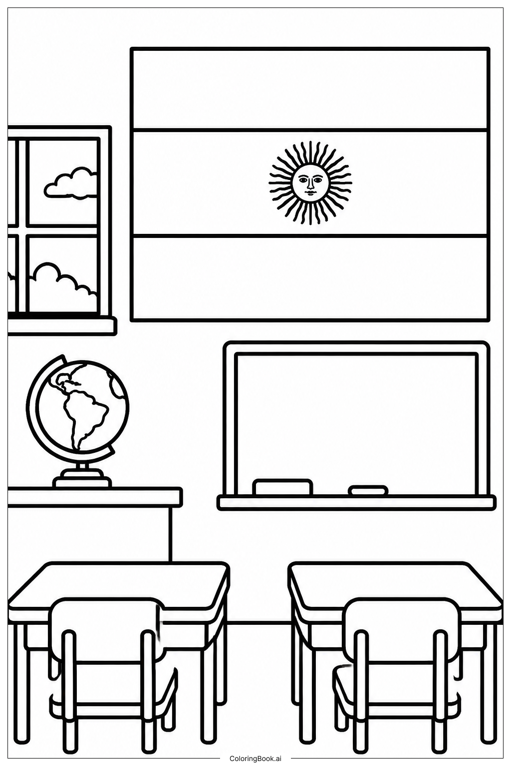 Page de coloriage Drapeau argentin dans une salle de classe