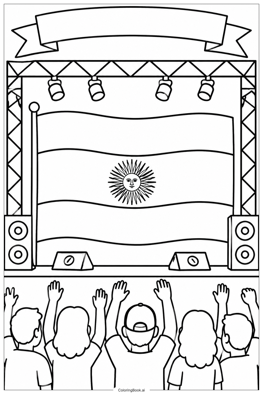 Page de coloriage Drapeau Argentin sur Scène de Concert