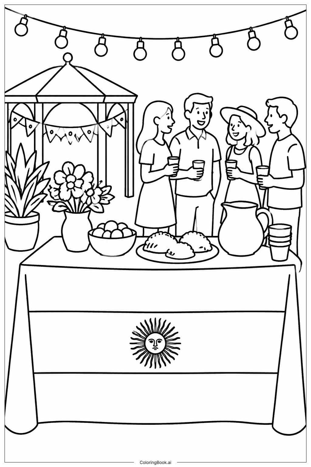 Page de coloriage Fête de Jardin au Drapeau Argentin