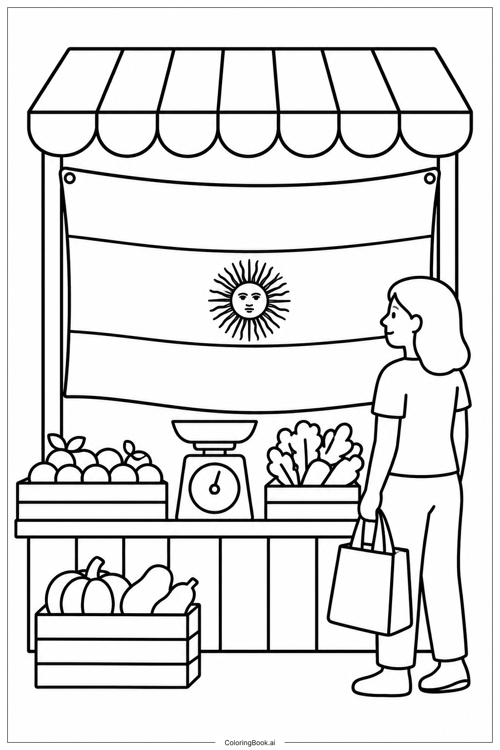 Page de coloriage Étals de marché au drapeau argentin