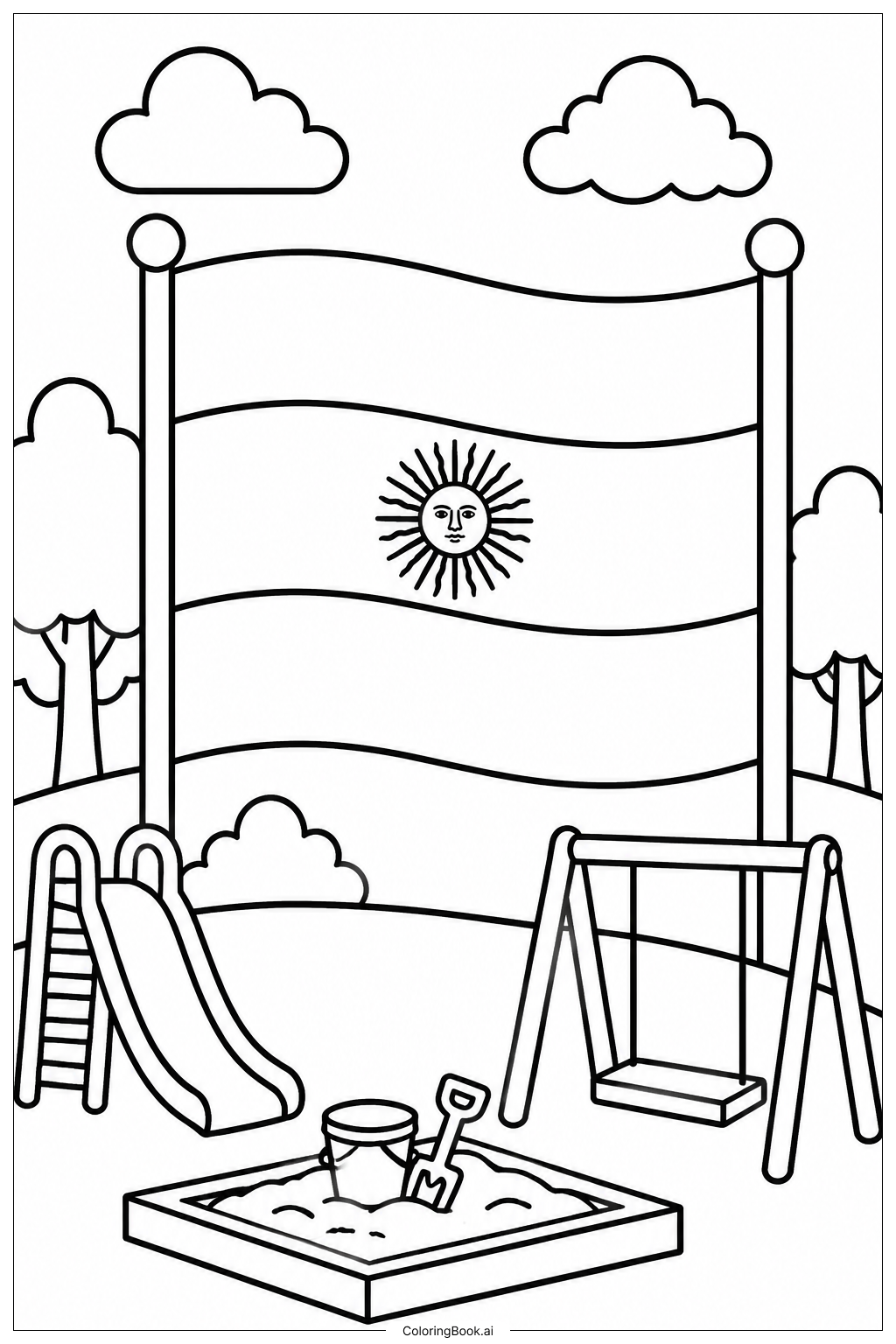 Page de coloriage Scène de Jeux avec le Drapeau Argentin