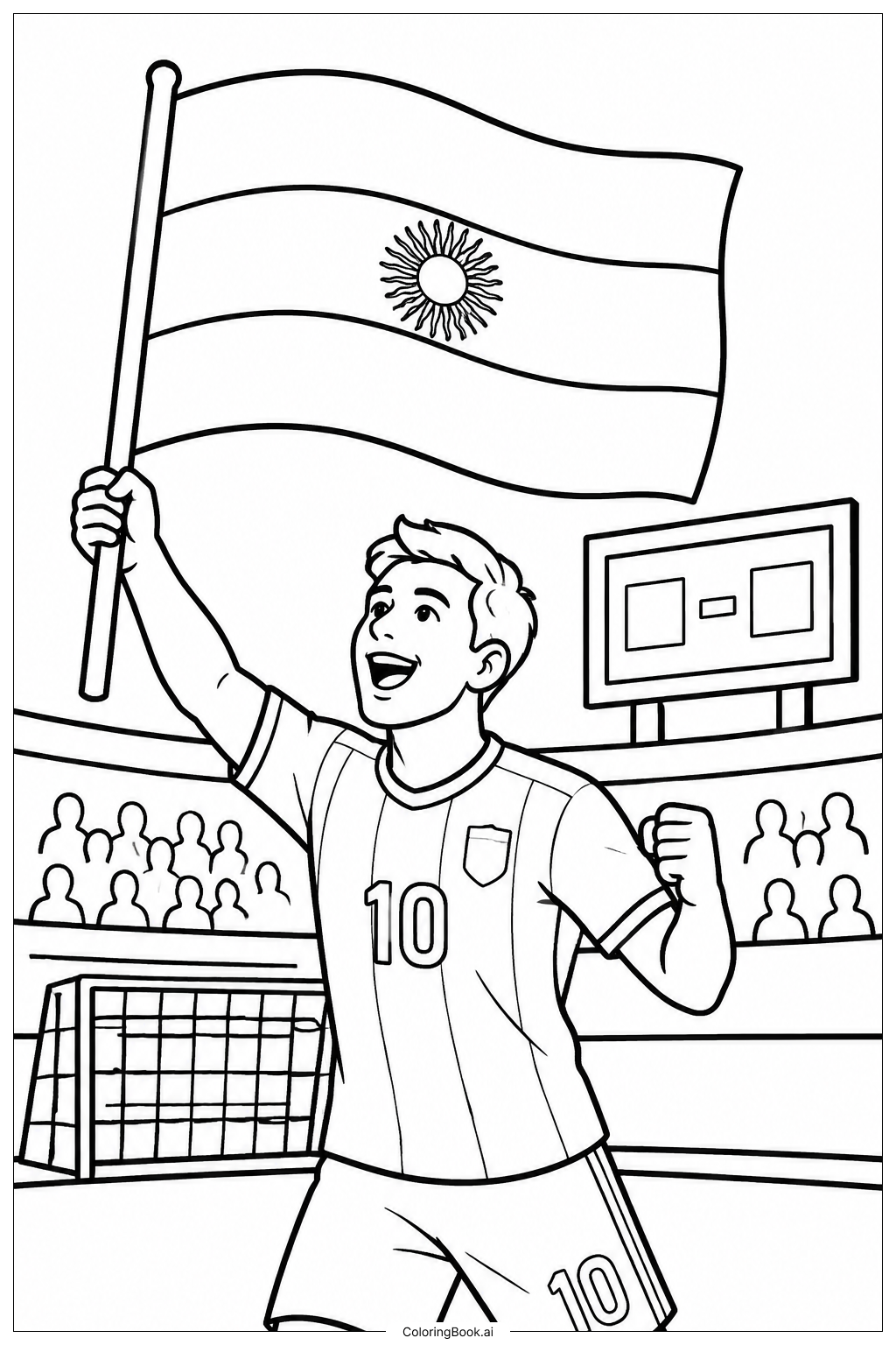 Page de coloriage Célébration de la Victoire avec le Drapeau Argentin