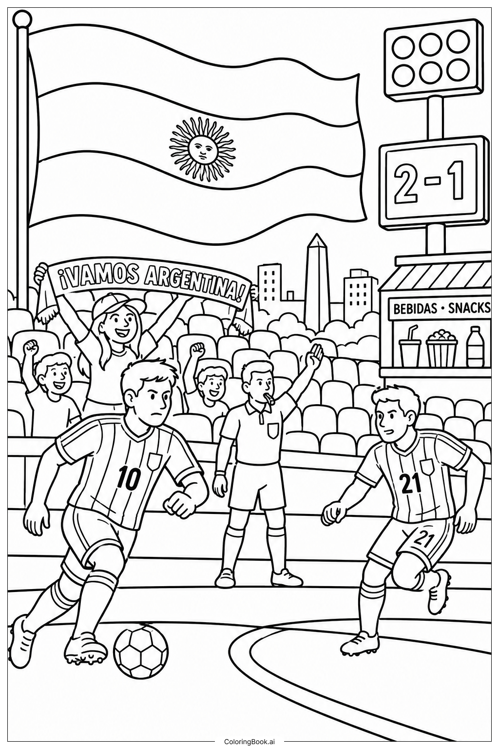 Page de coloriage Drapeau argentin dans un stade sportif bondé