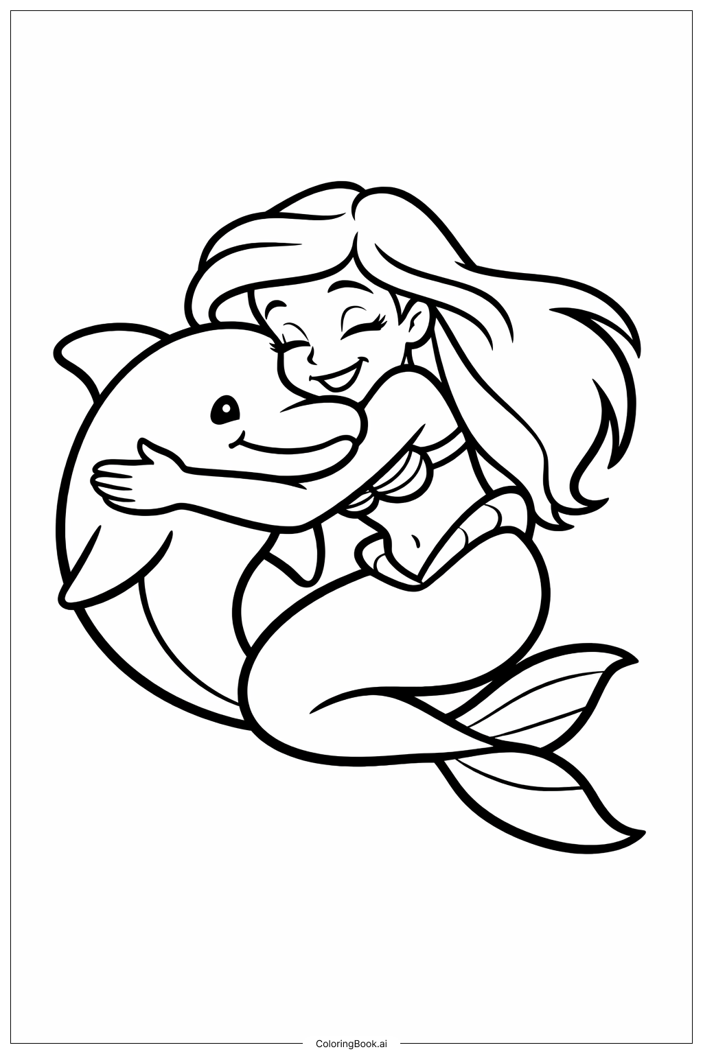  Trang tô màu Ariel Nàng Tiên Cá Ôm Cá Heo 