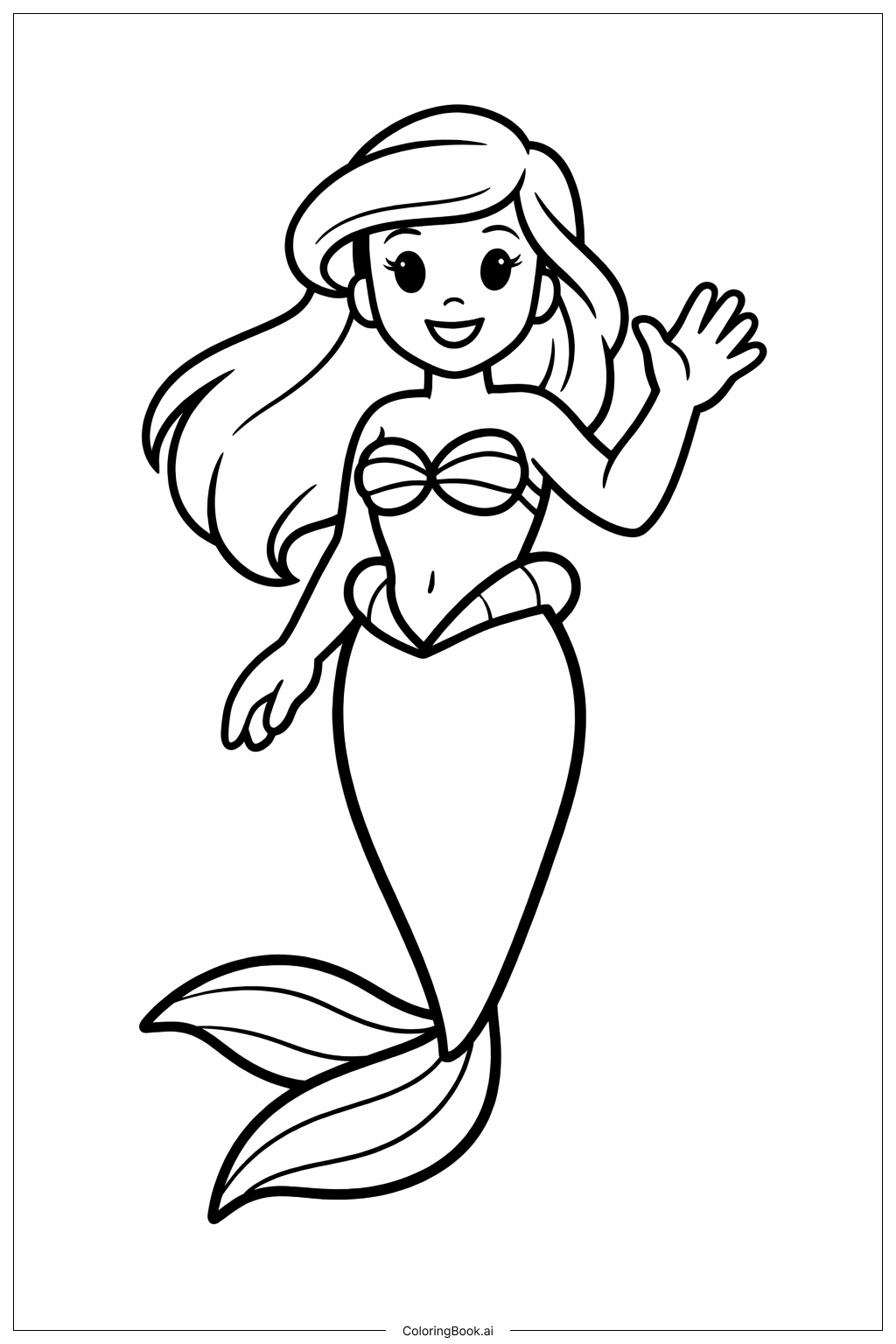  Trang tô màu Nàng Tiên Cá Ariel Vẫy Tay 