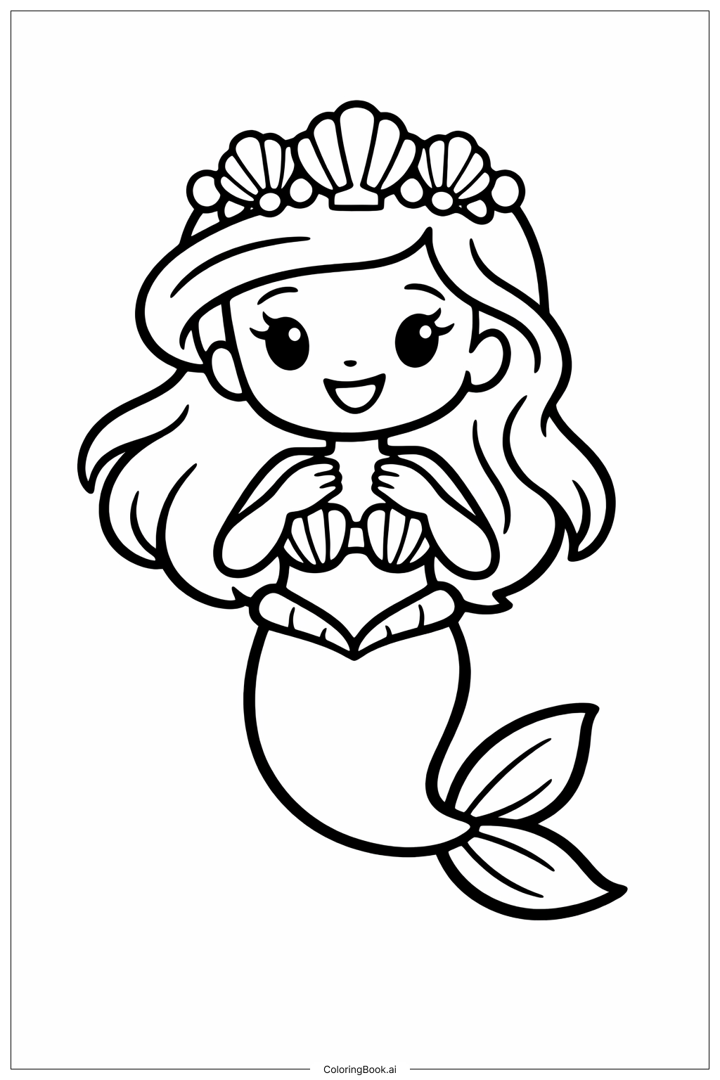  Trang tô màu Nàng Tiên Cá Ariel Với Vương Miện Vỏ Sò 