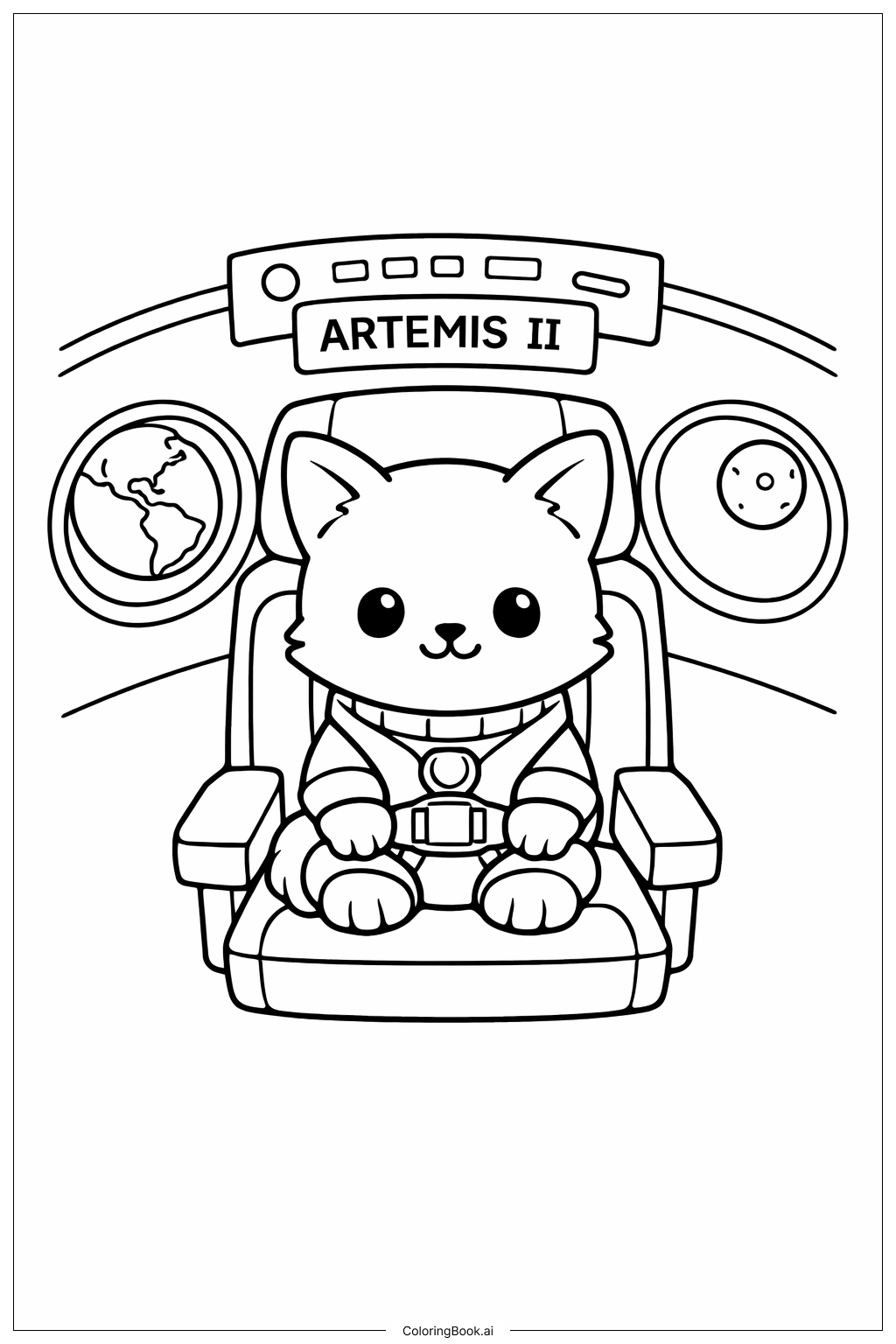 Trang tô màu Artemis II Thú Cưng Vũ Trụ Trong Viên Nang