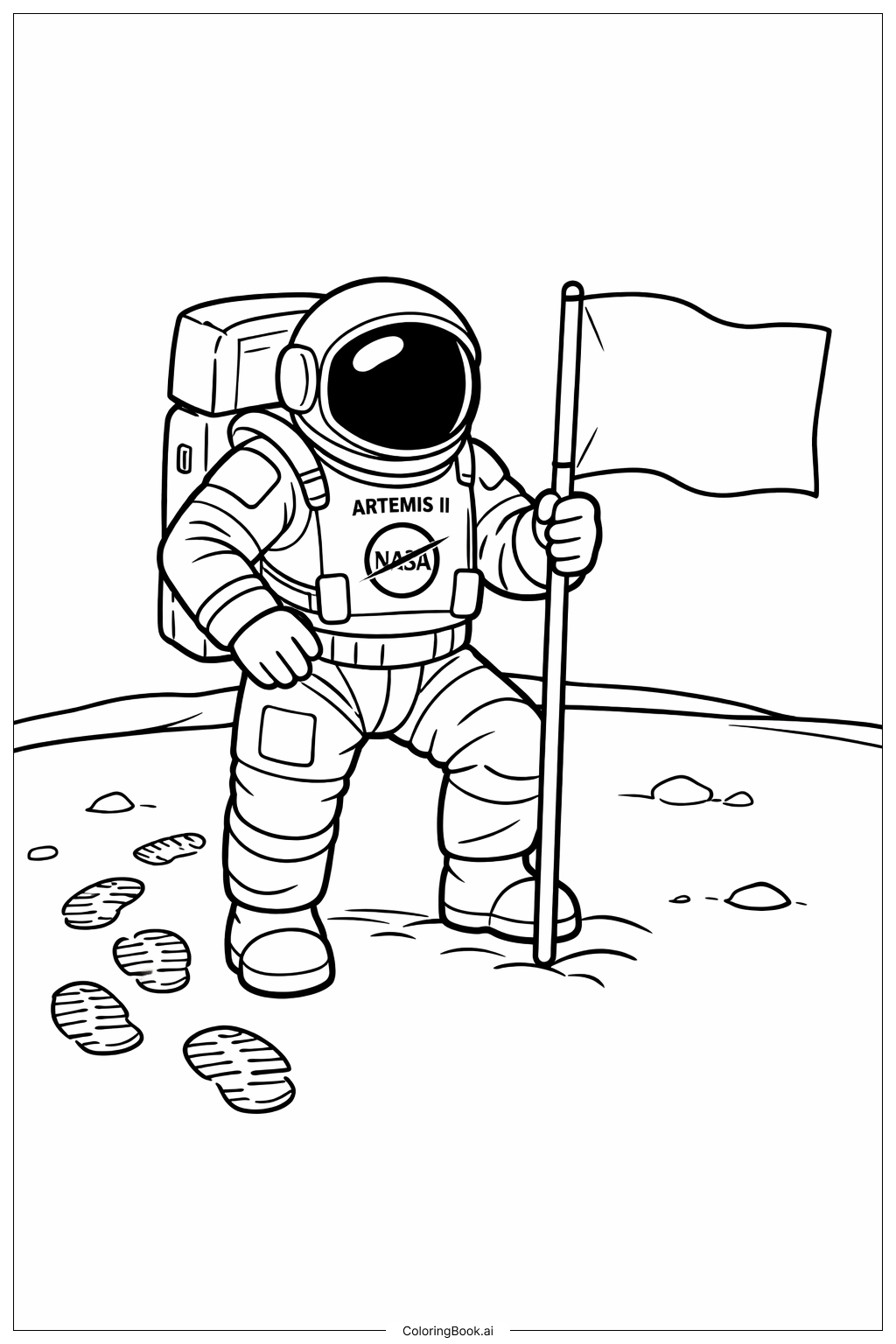  Artemis II 太空人插旗著色頁 