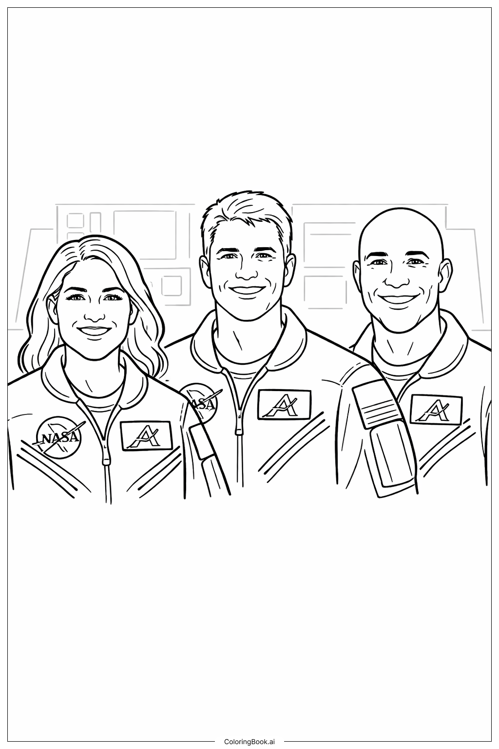 Artemis II Crew Portrait Coloring Page