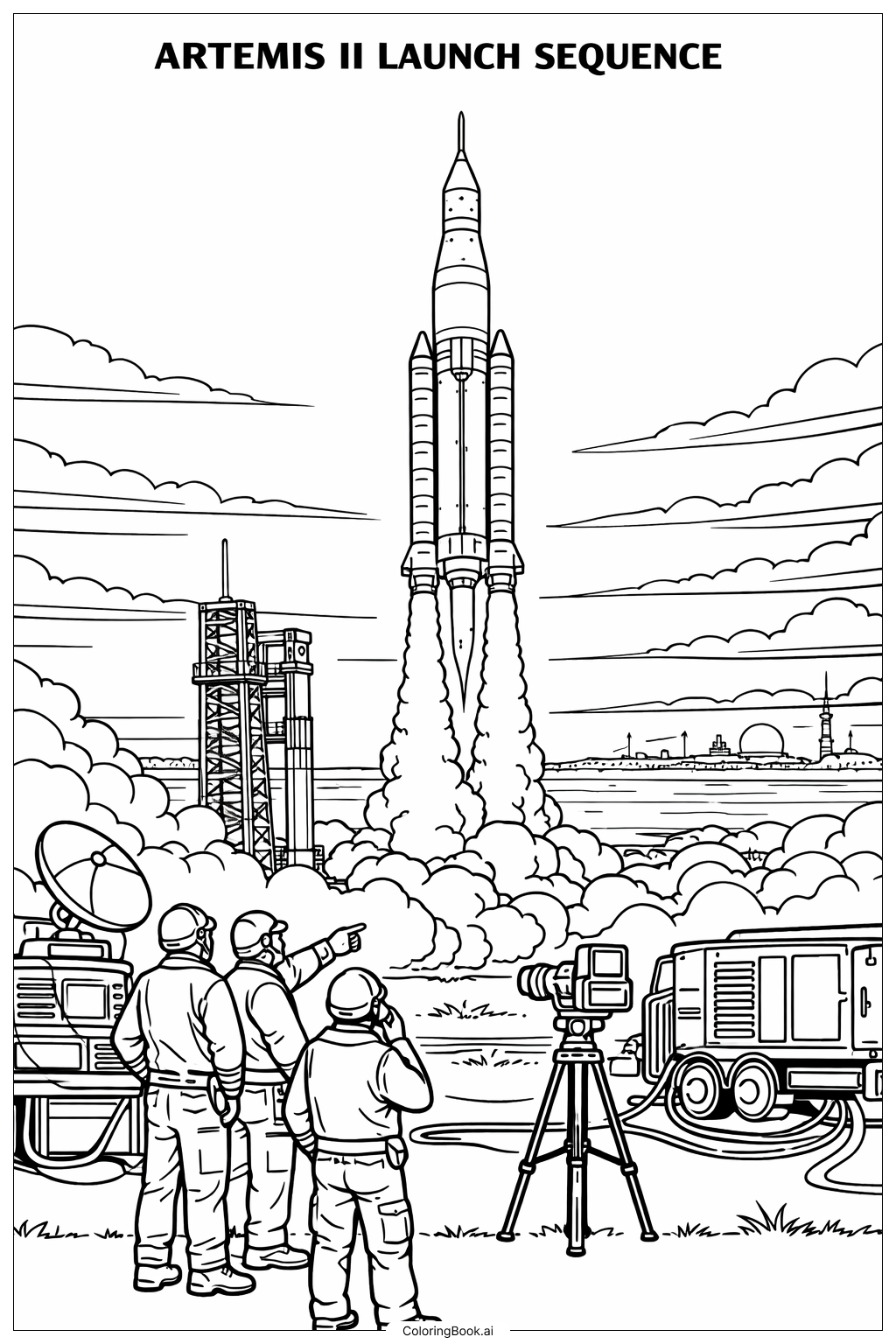 Trang tô màu Chuỗi Khởi Động Artemis II Với Đội Ngũ Mặt Đất