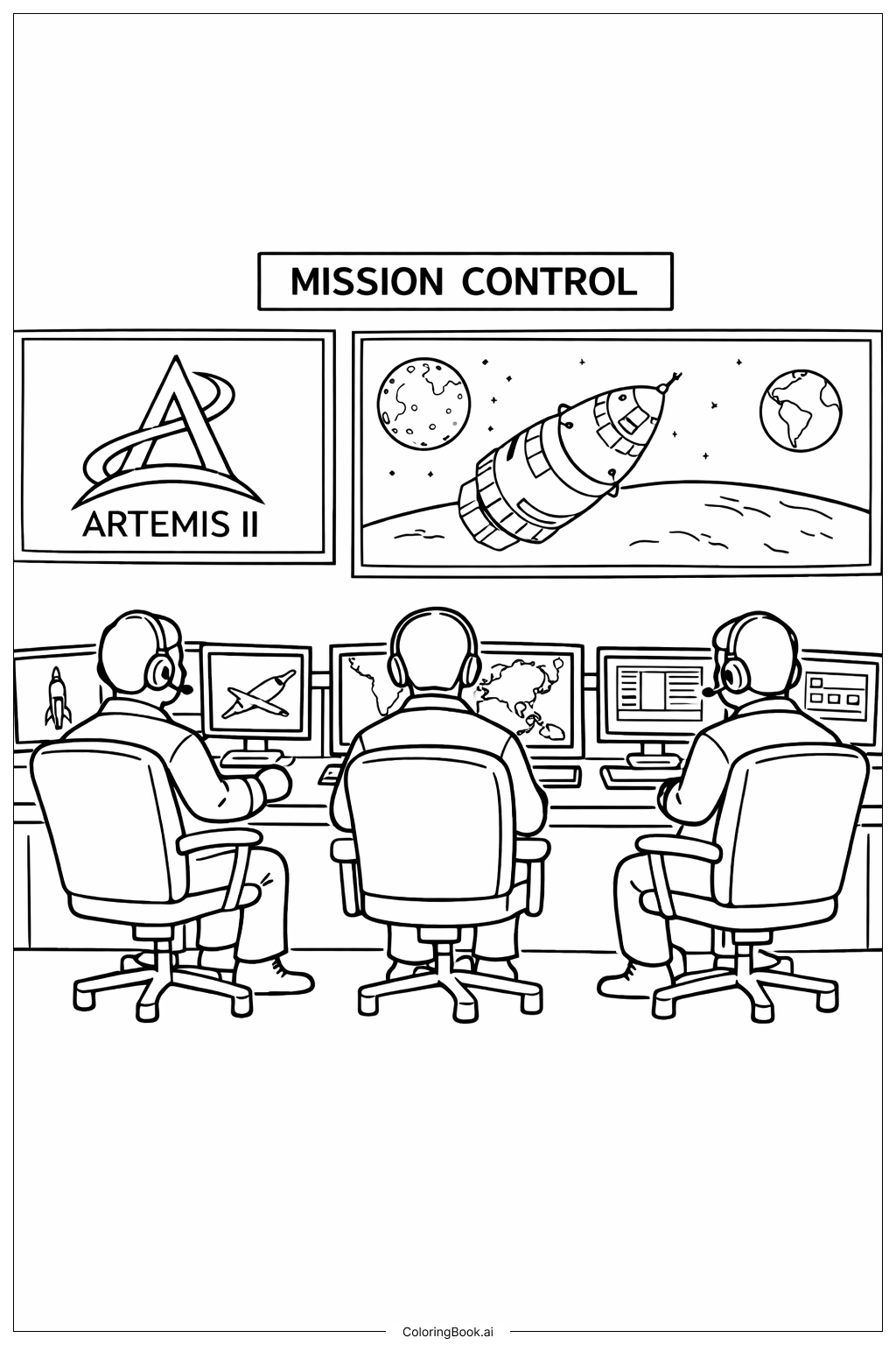  阿耳忒弥斯II任务控制室填色页 