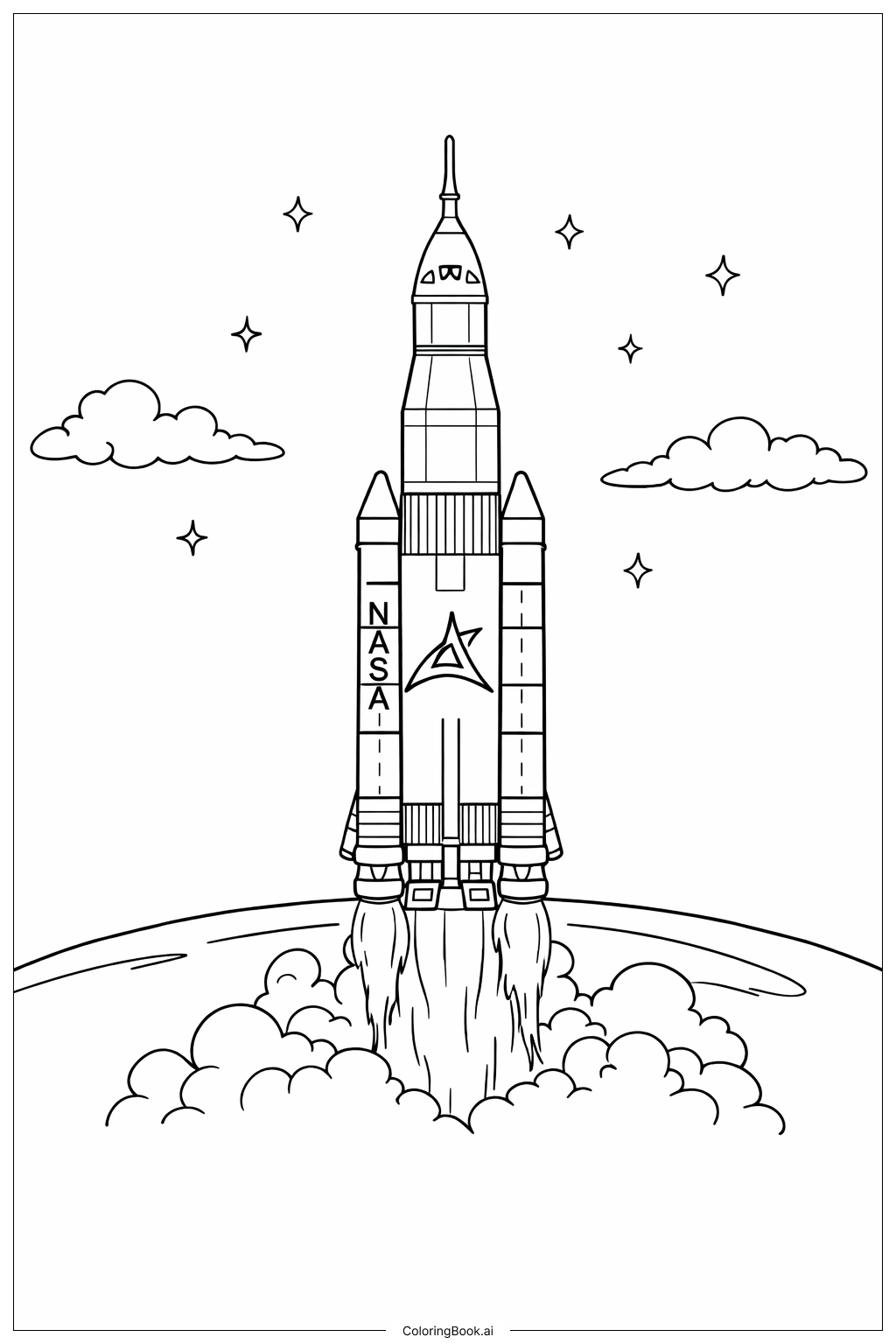Página para colorear de Cohete Artemis II Saliendo de la Tierra