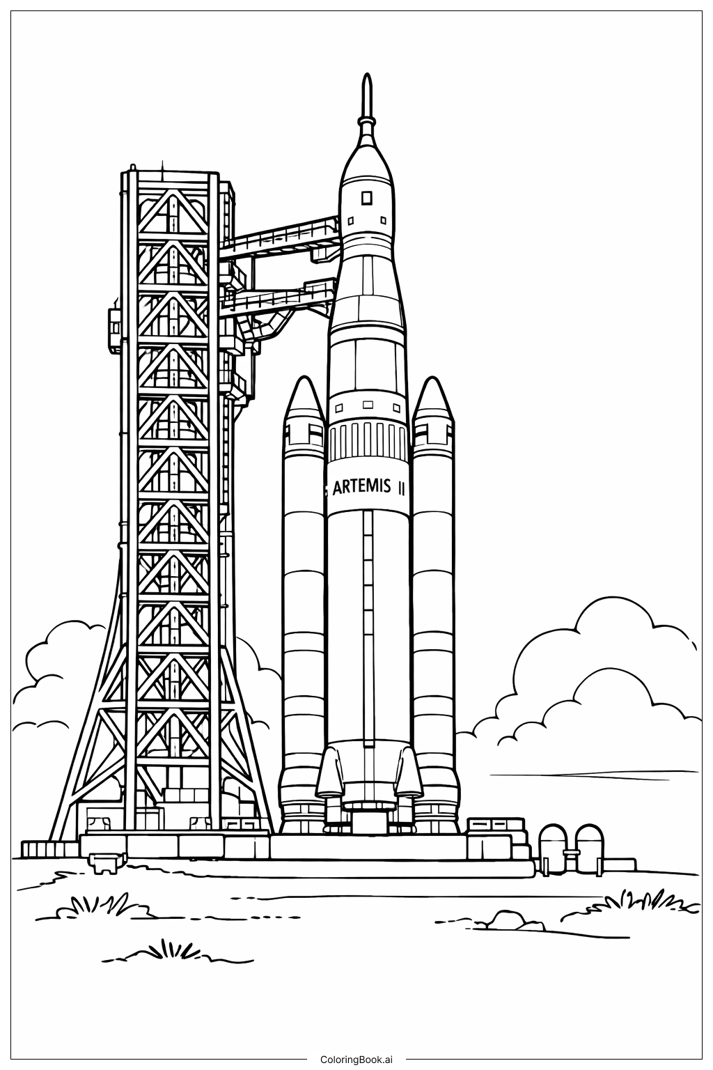 Artemis II Rocket On Launchpad Coloring Page