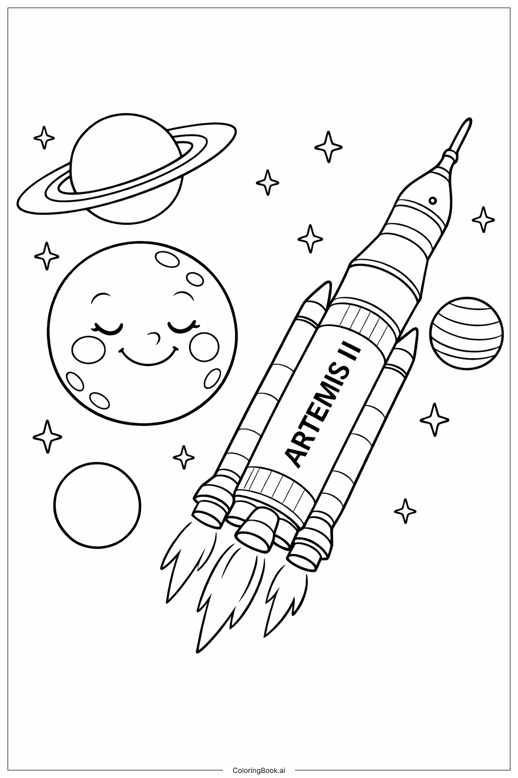 阿尔忒弥斯二号火箭与行星填色页