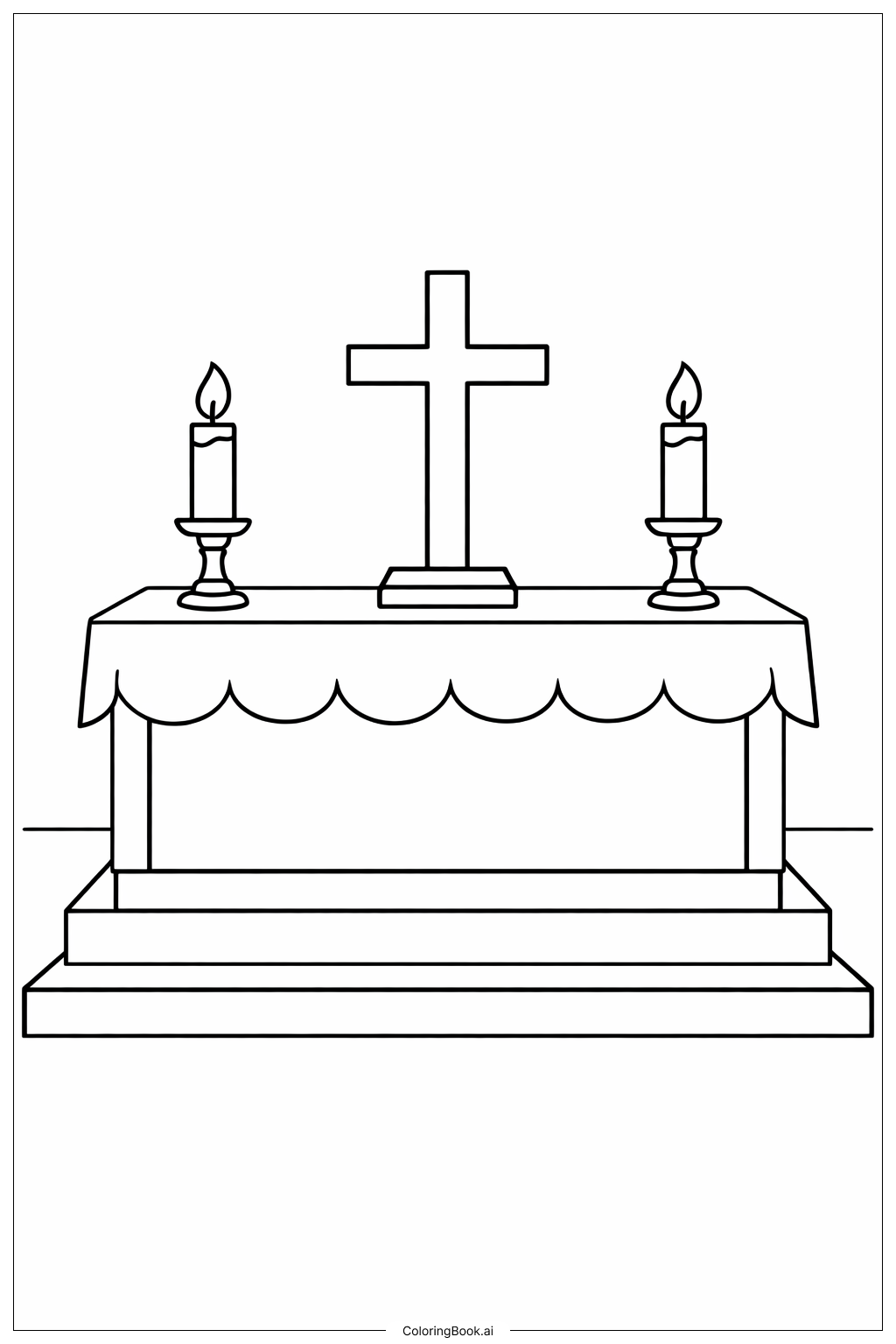  带十字架和蜡烛的圣灰星期三祭坛填色页 