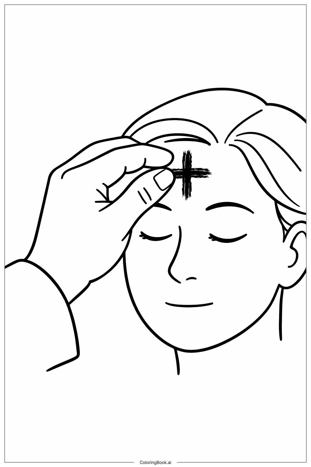  灰色星期三 受灰十字特写双手填色页 