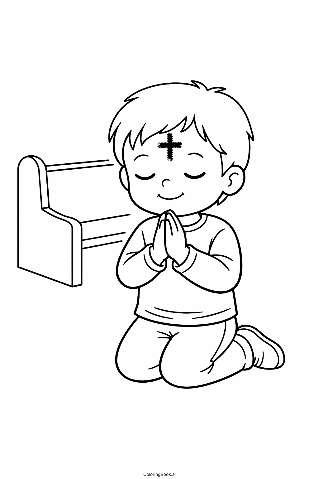  在祈祷中跪着的圣灰星期三儿童填色页 