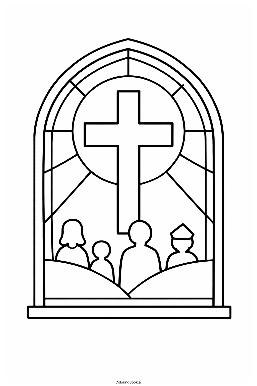 灰星期三教堂窗户与十字架剪影