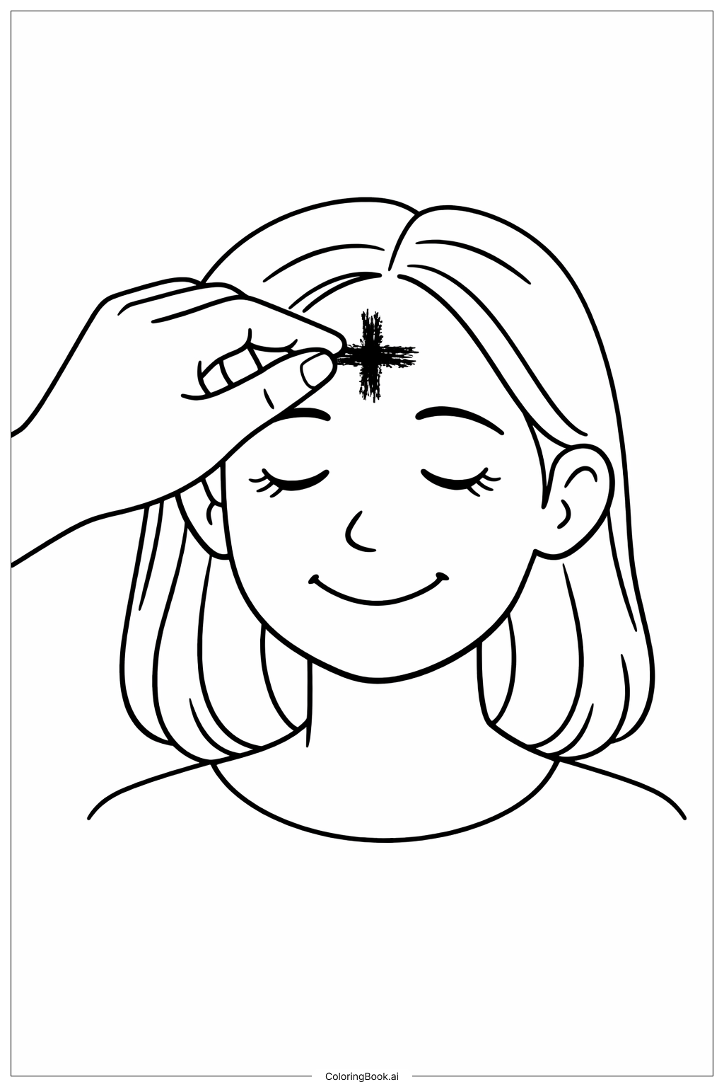  温柔手势画灰星期三额头印记填色页 