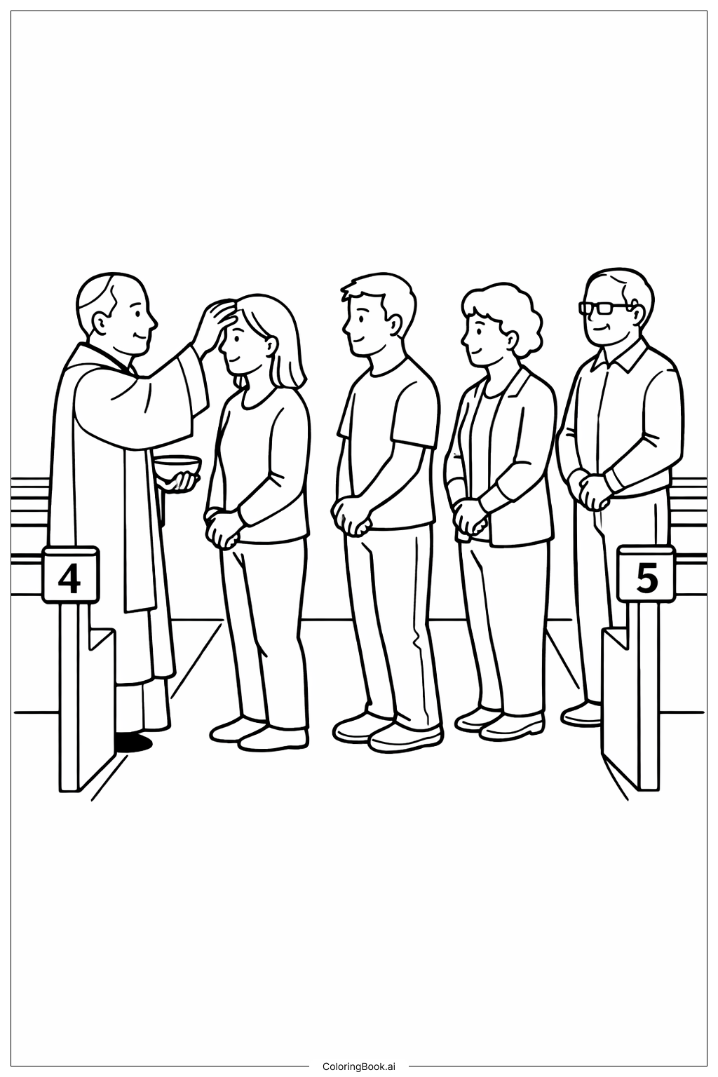  灰星期三教堂通道领灰人的场景填色页 