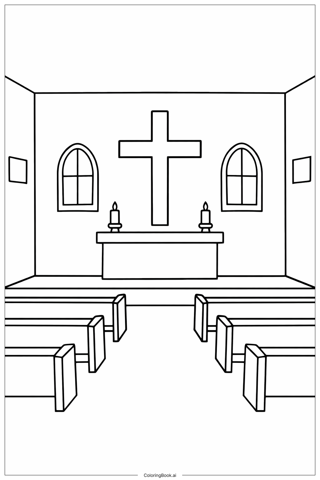  圣灰星期三简易教堂内部场景填色页 