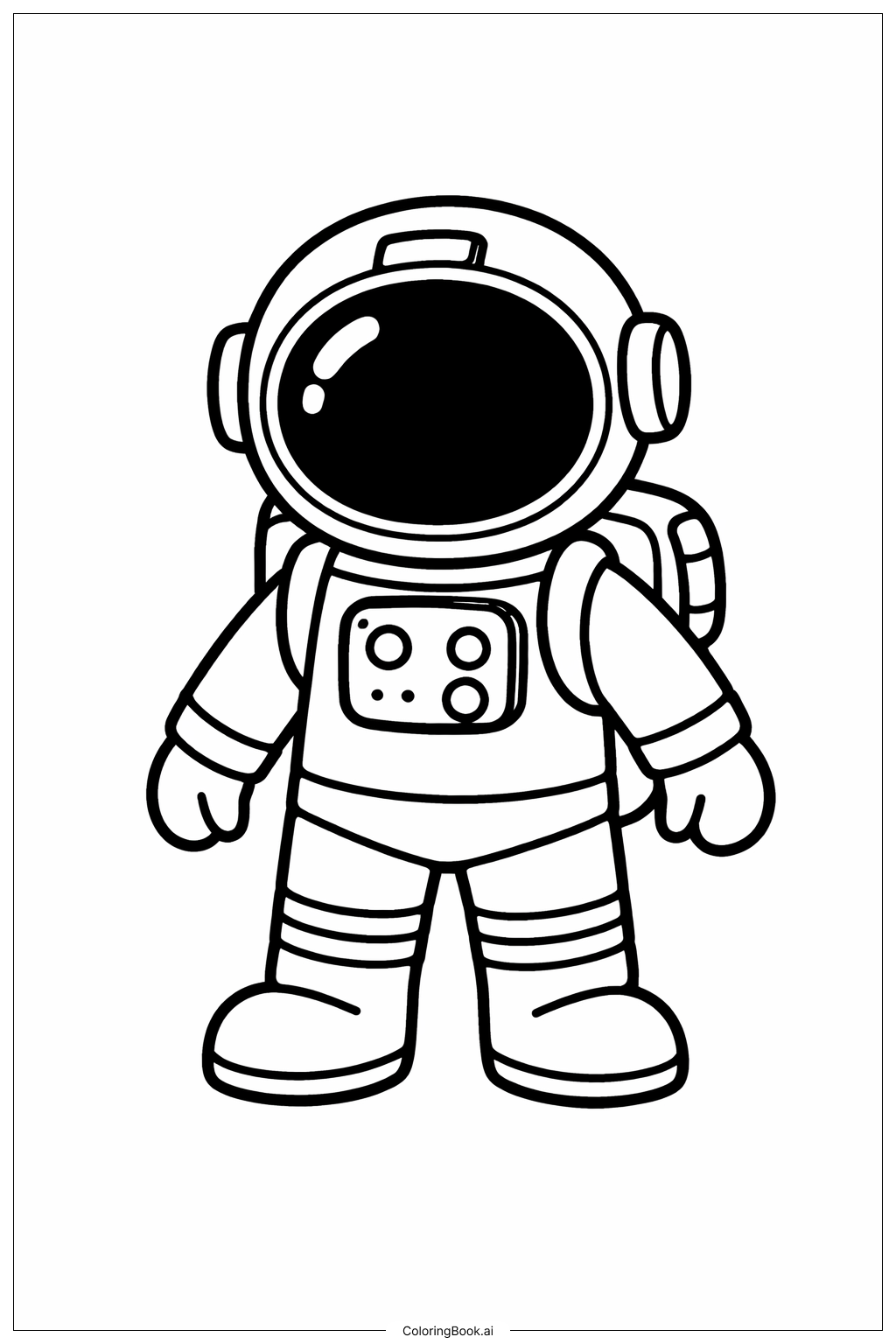  宇宙服を着た宇宙飛行士キャラクターの塗り絵ページ 