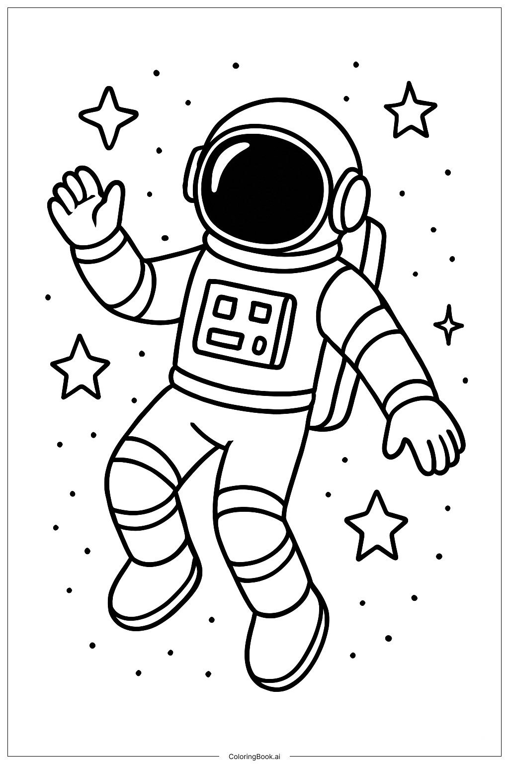  太空人漂浮在星星附近著色頁 