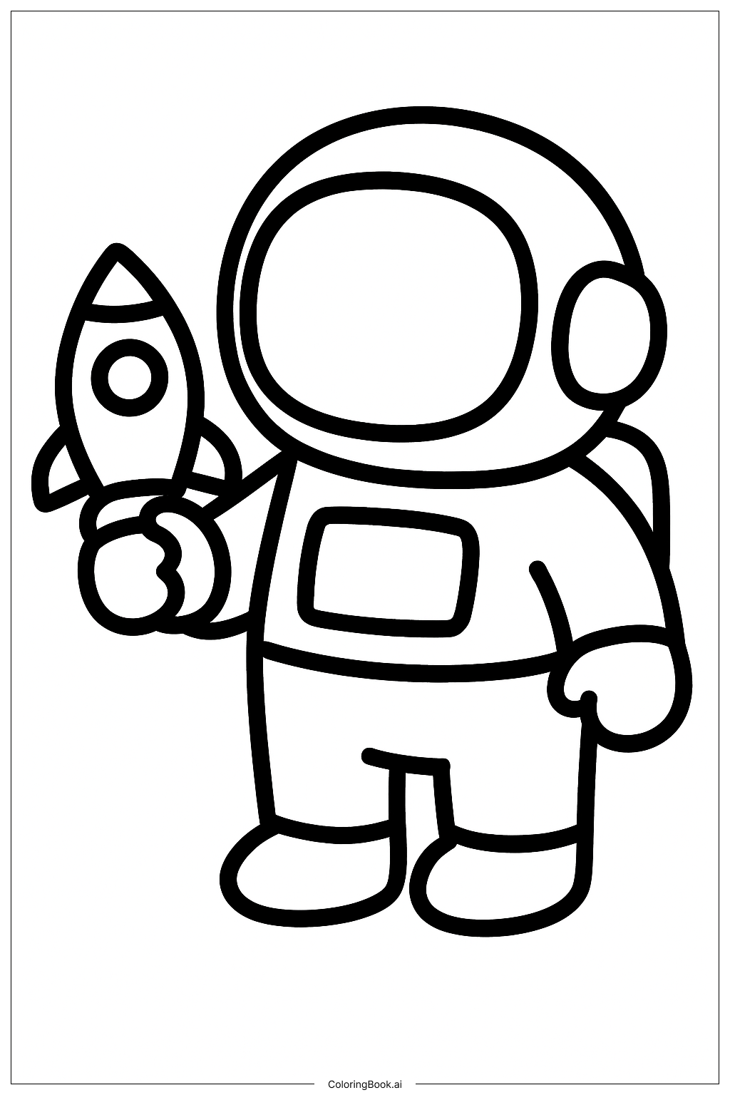  Page de coloriage Astronaute tenant une fusée jouet 