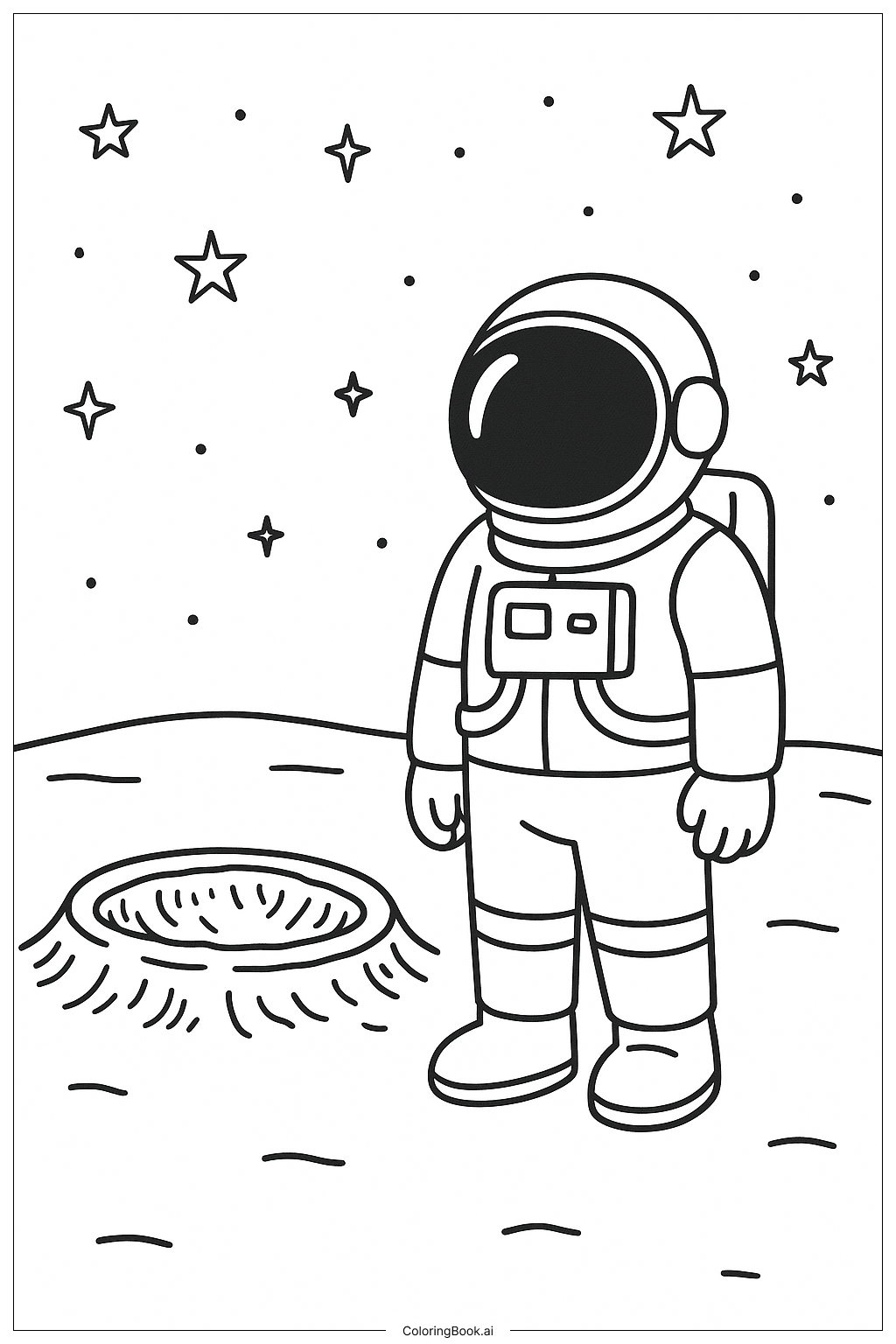  Página para colorear de Astronauta Cerca del Cráter 