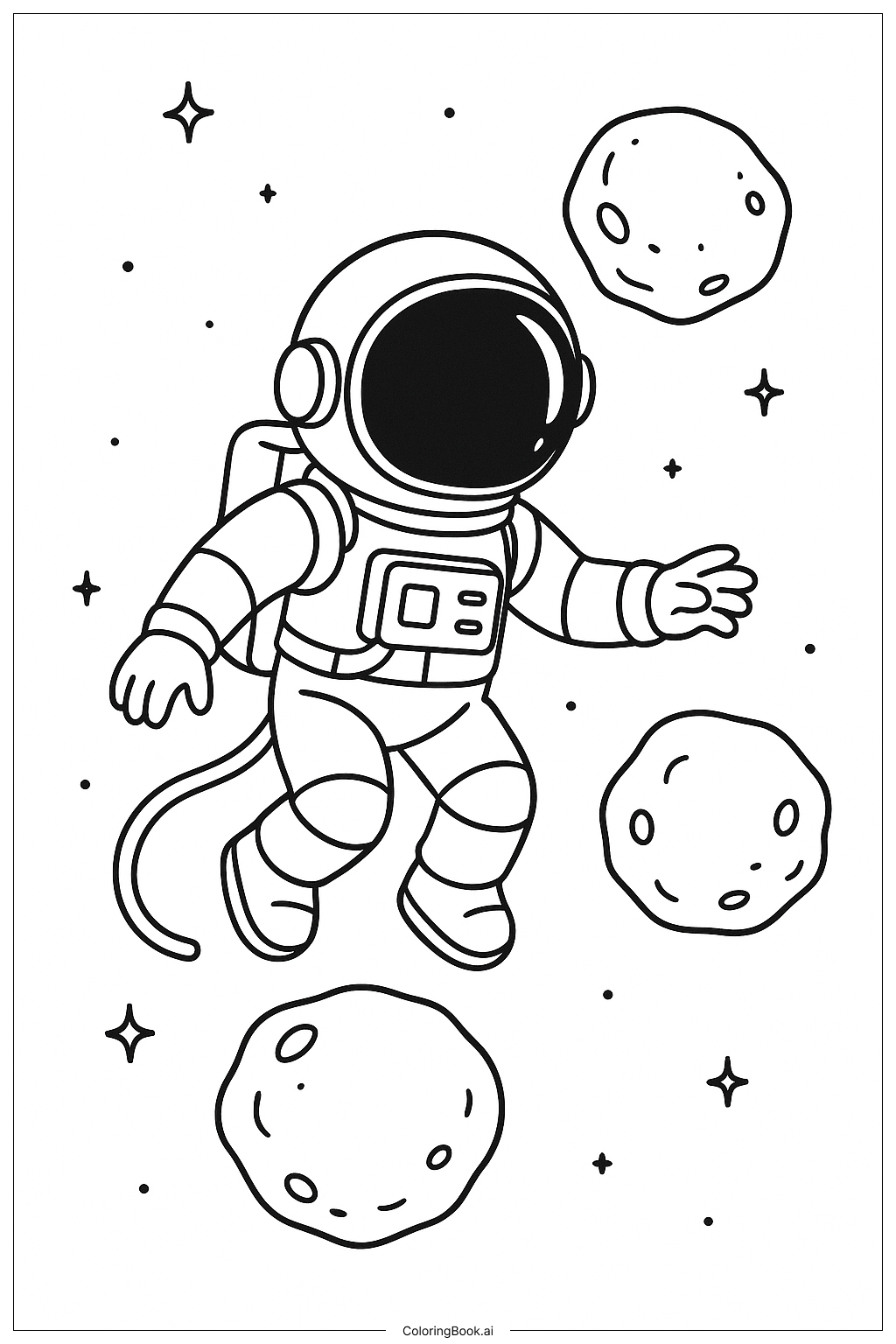  Astronaut Near Floating Rocks Coloring Page 