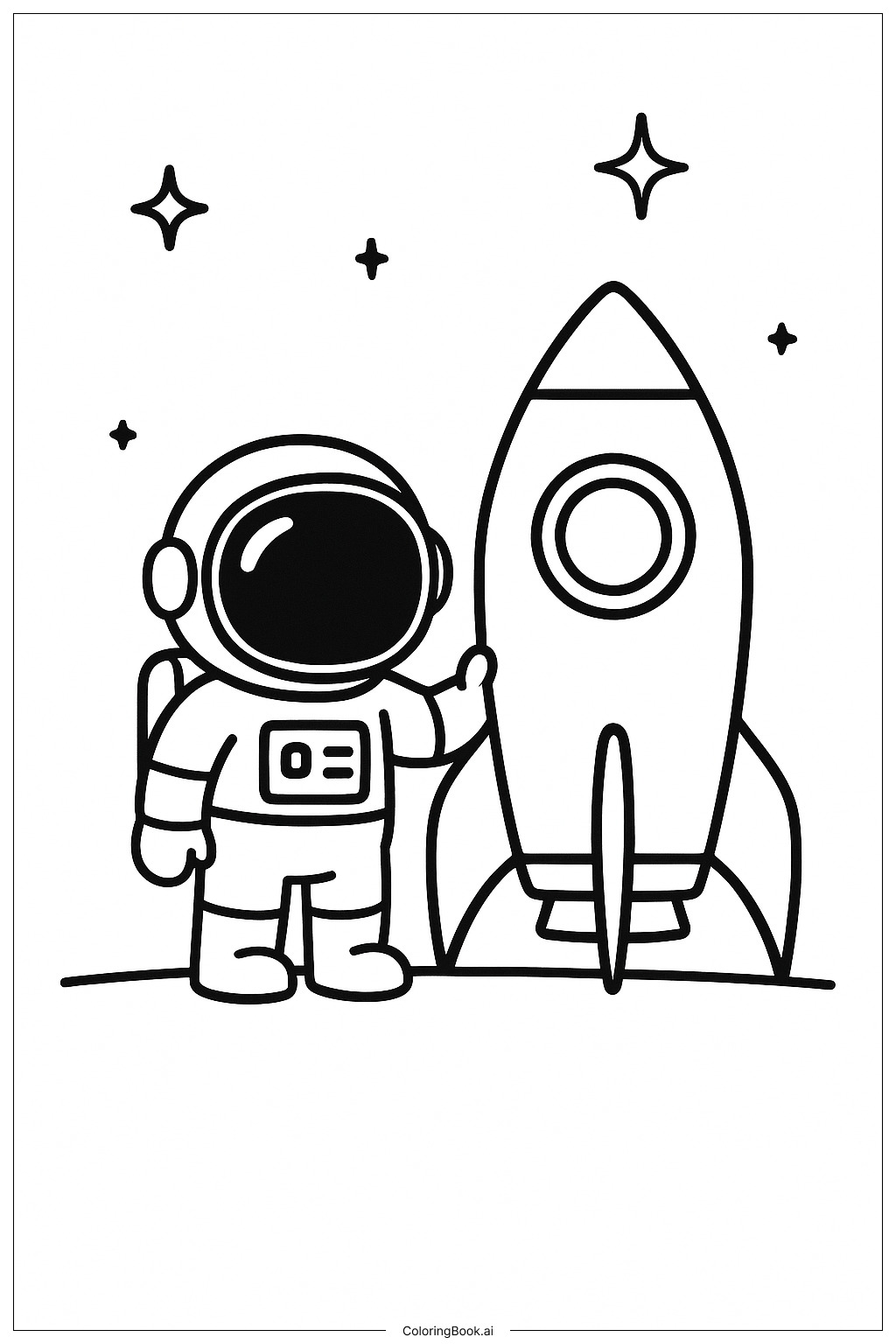  Page de coloriage Astronaute à côté de la fusée 