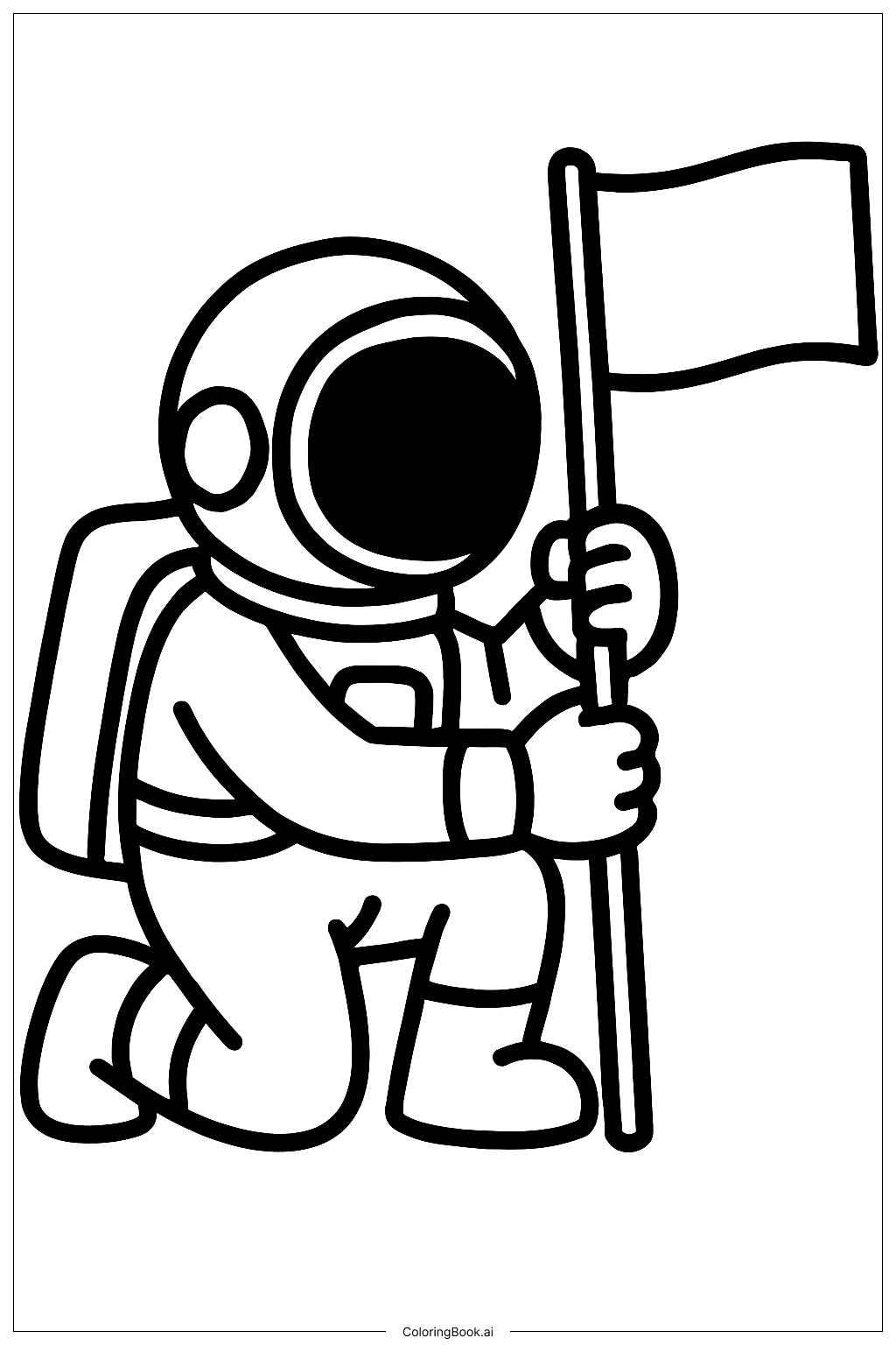  Page de coloriage Astronaute plantant un drapeau 