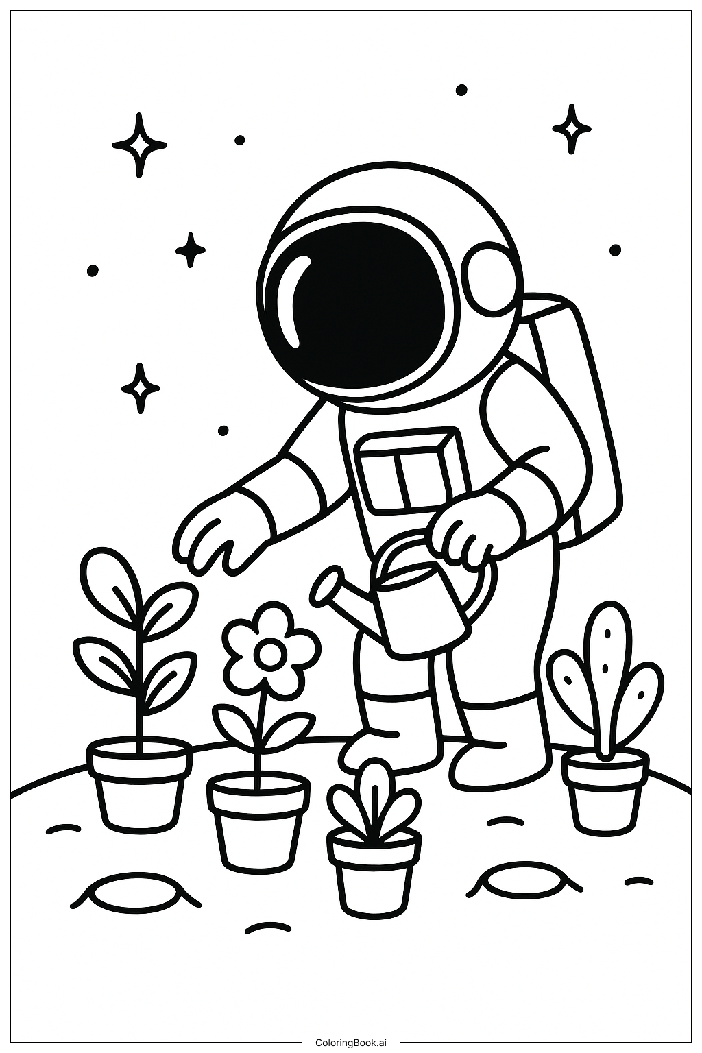  宇航員在月球種植花園著色頁 