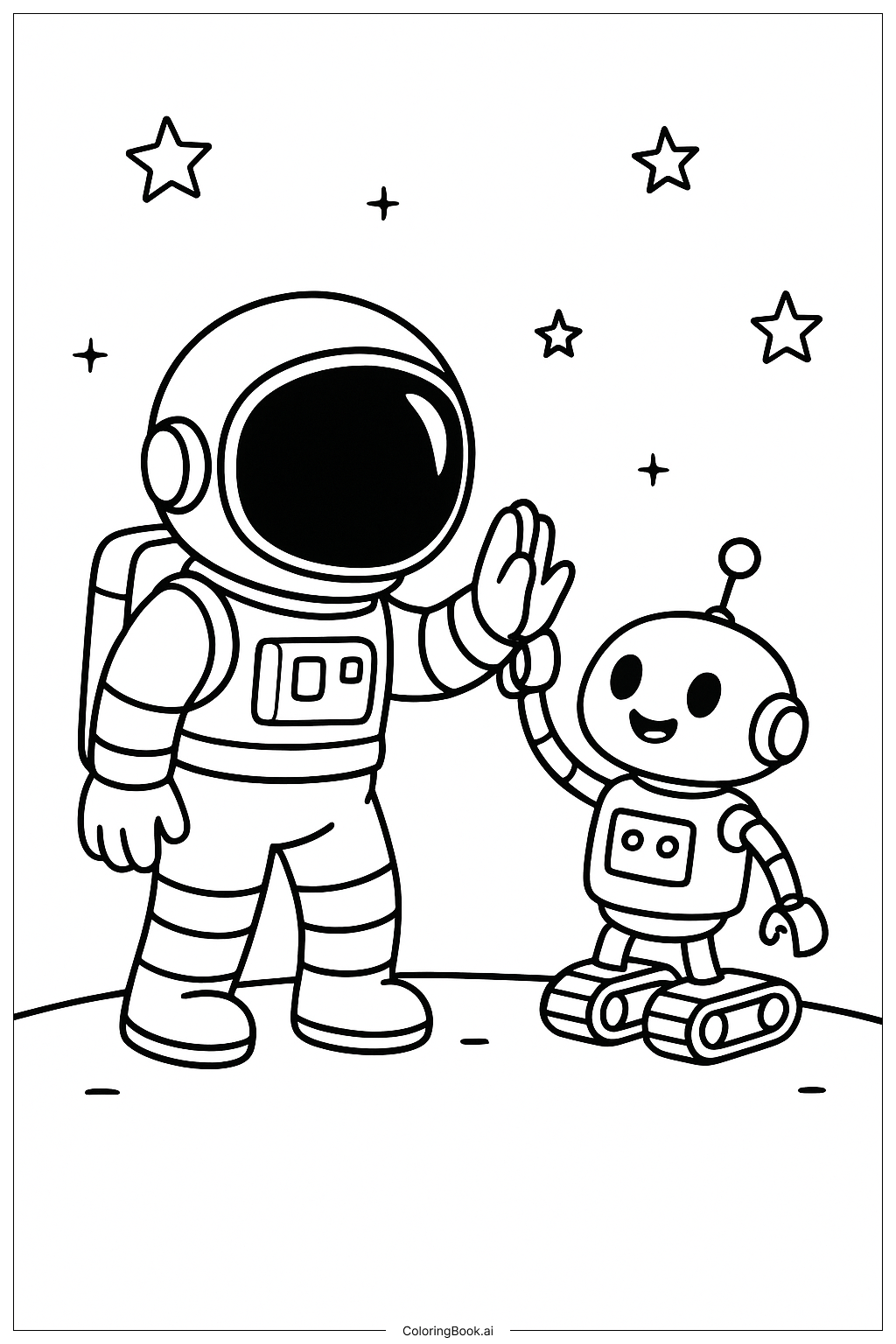  Página para colorir de Astronauta Brincando com Robô 