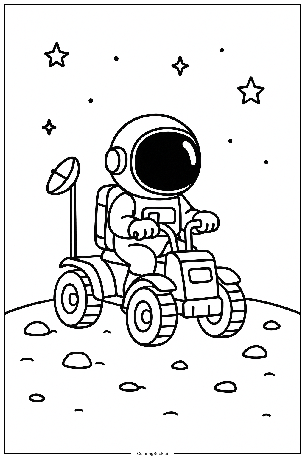  太空人騎乘月球車著色頁 