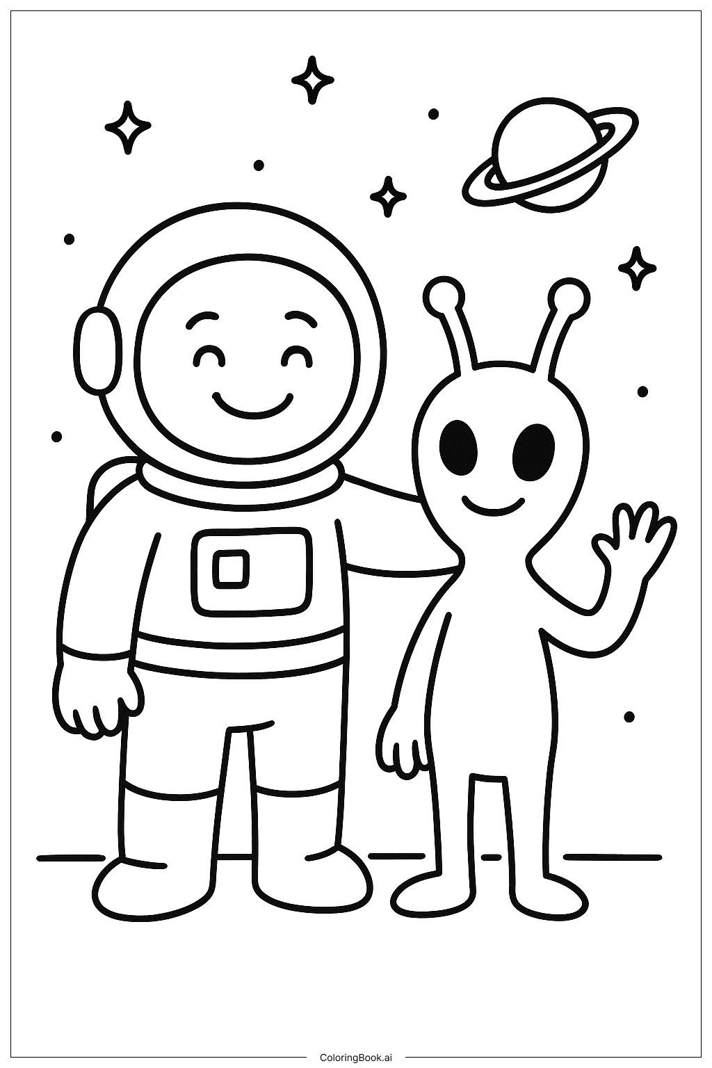  太空人與外星朋友著色頁 