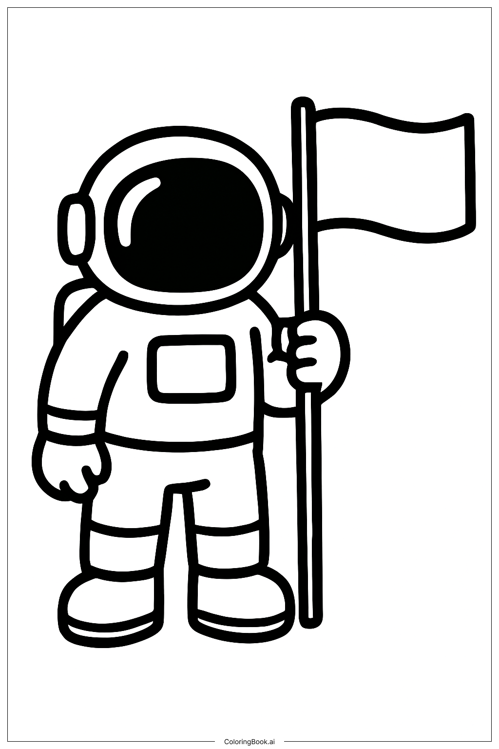  Page de coloriage Astronaute avec drapeau 