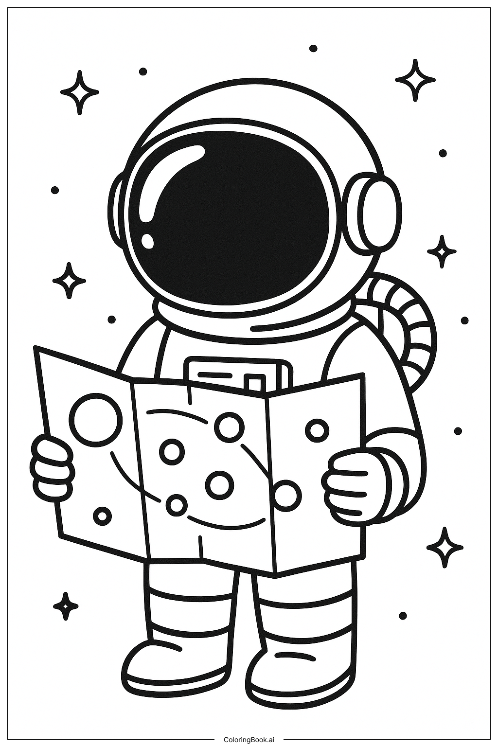  Página para colorear de Astronauta con mapa planetario 