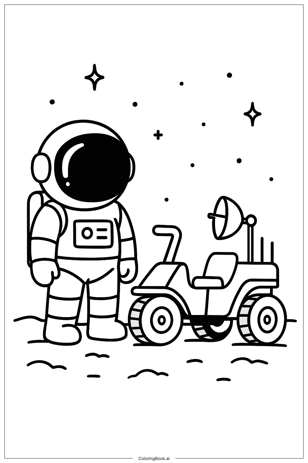  Página para colorir de Astronauta com Veículo Espacial 