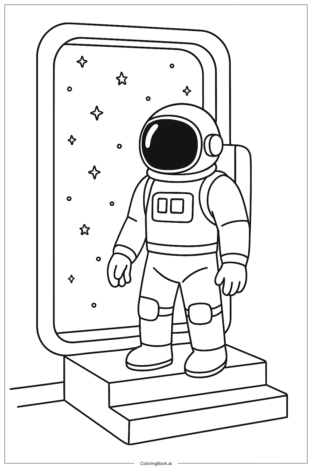  Astronaut With Spaceship Door Coloring Page 