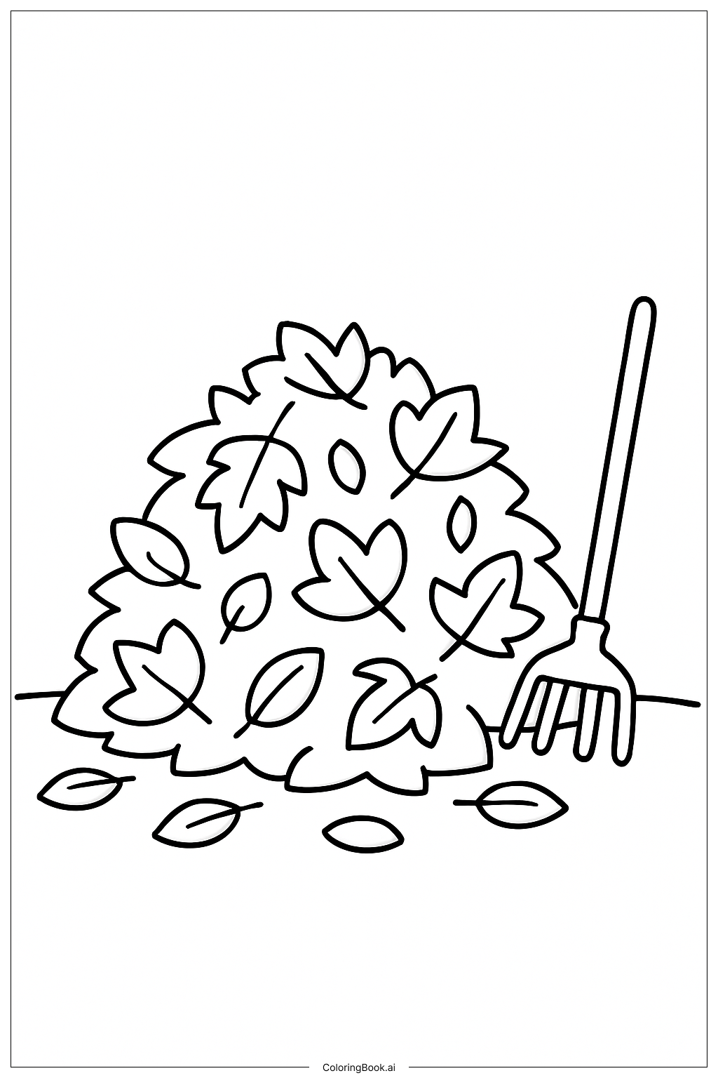  秋の落ち葉かきの塗り絵ページ 