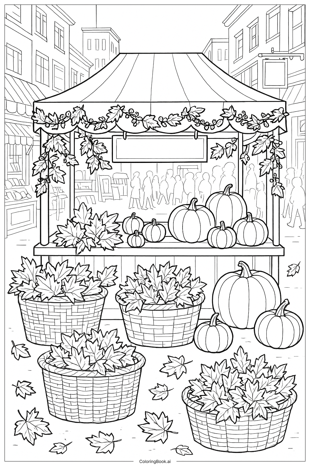 Página para colorir de Mercado de Outono Folhas de Outono