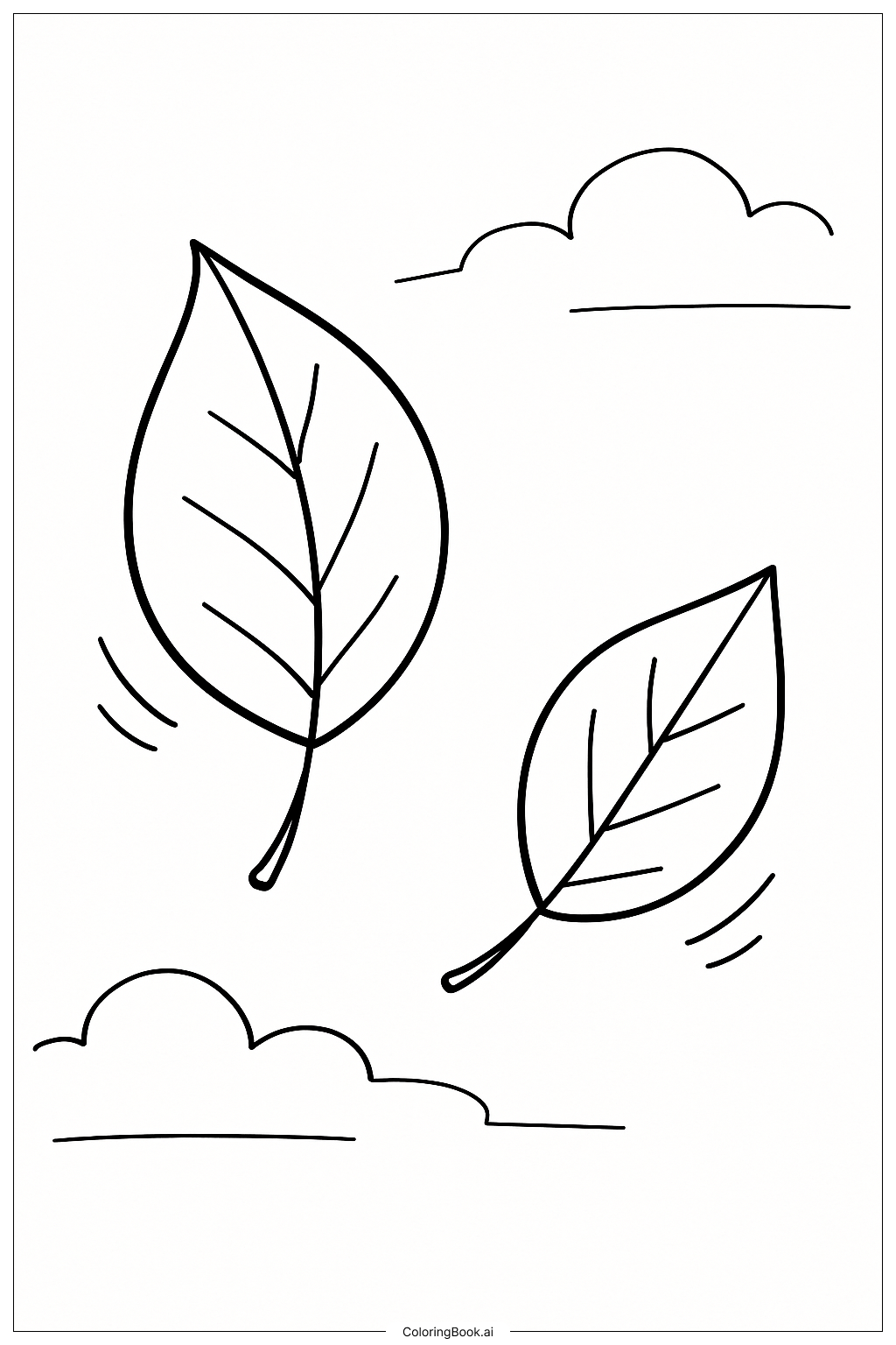  秋の二枚の落ち葉の塗り絵ページ 