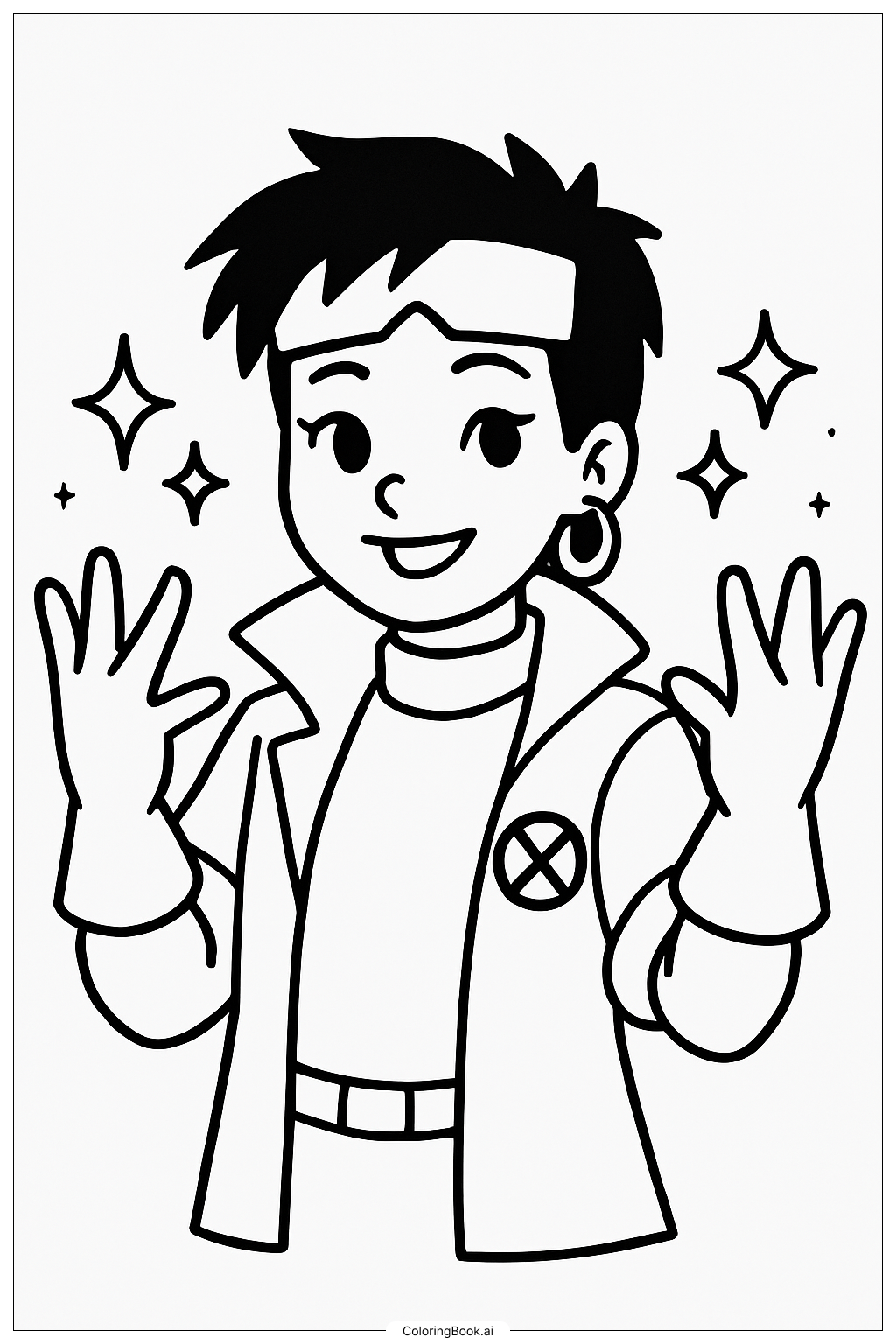  Página para colorear de X-Men Jubilee con destellos 