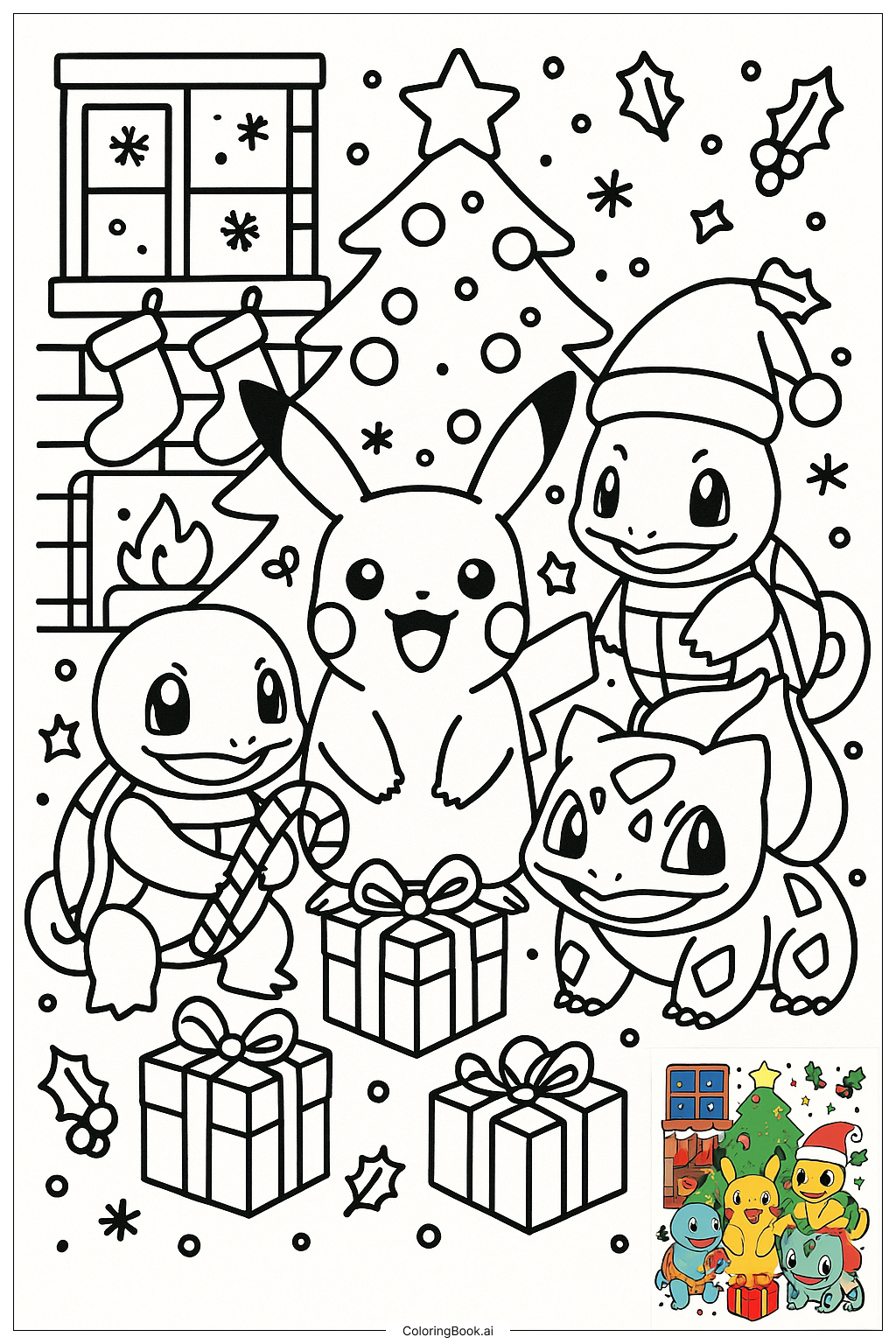  Pikachu And Friends At Christmas Party Coloring Page 